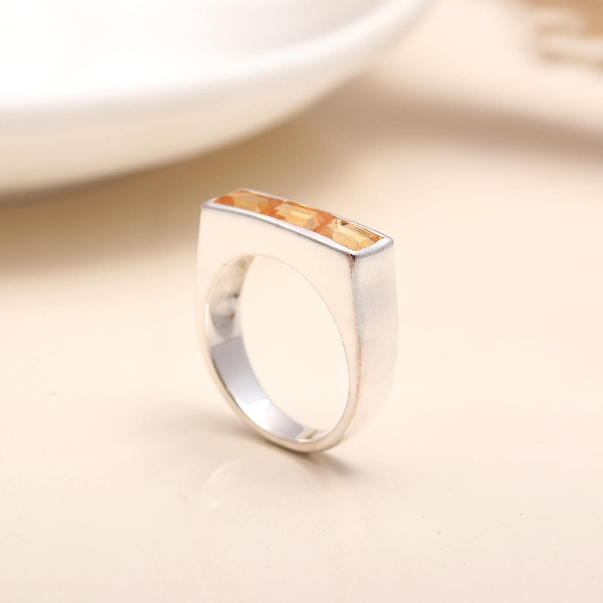 The Golden Horizon: Citrine Bar Ring in Sterling Silver