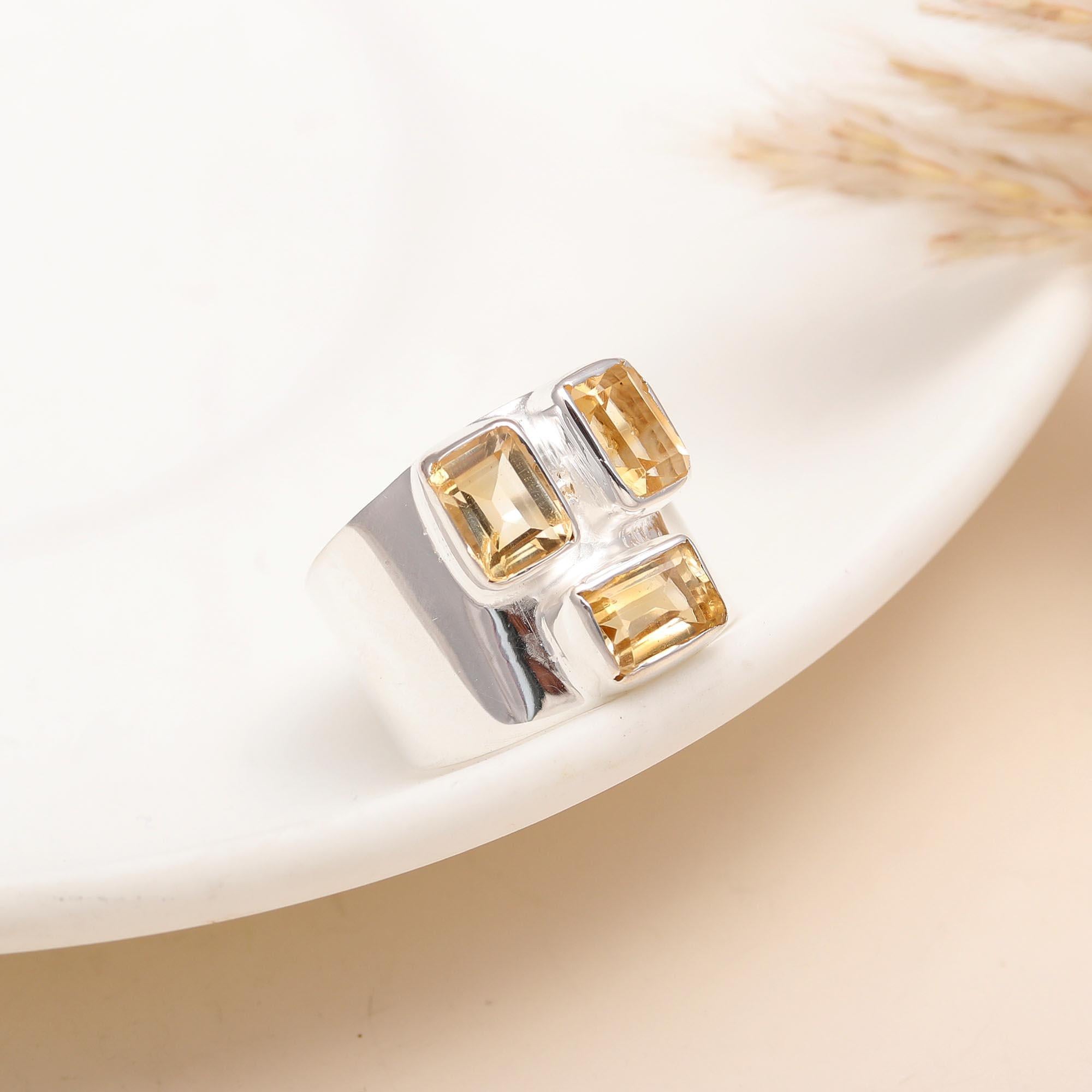 925 Silver Citrine Wide Band Ring