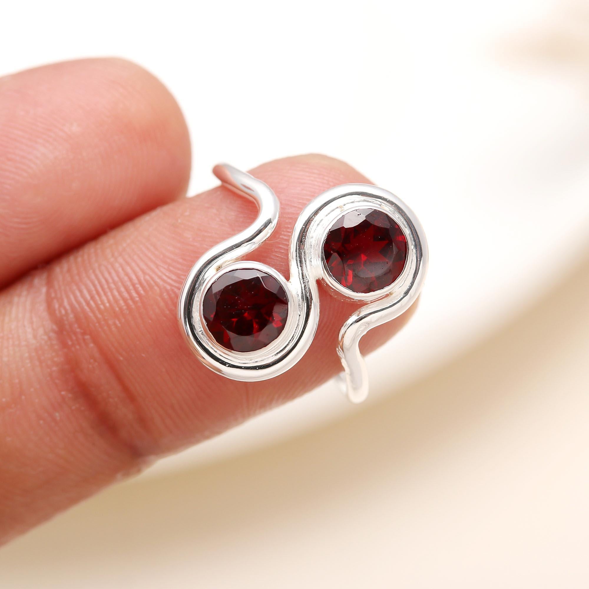 925 Silver Dual Garnet Ring