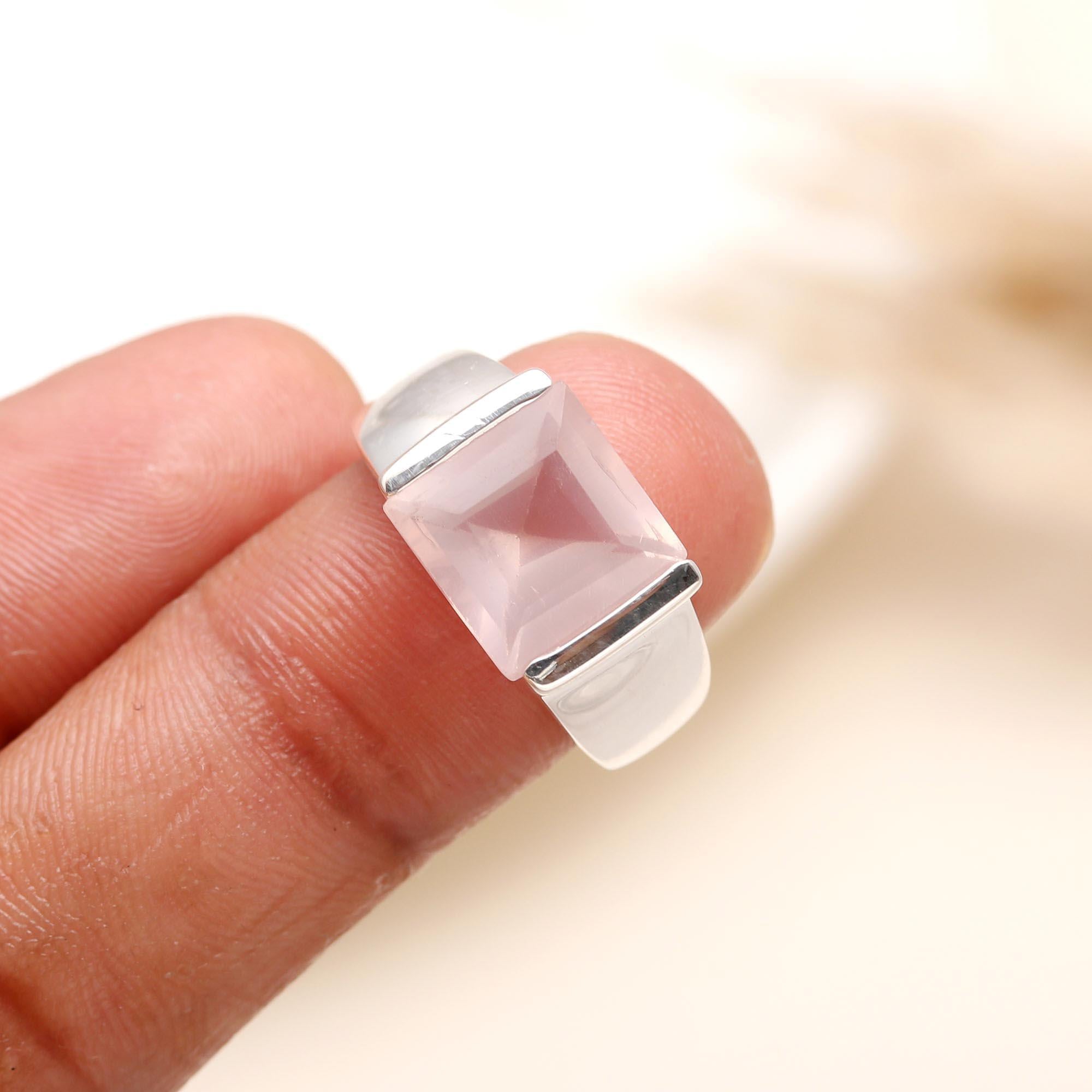 925 Silver Rose Quartz Ring