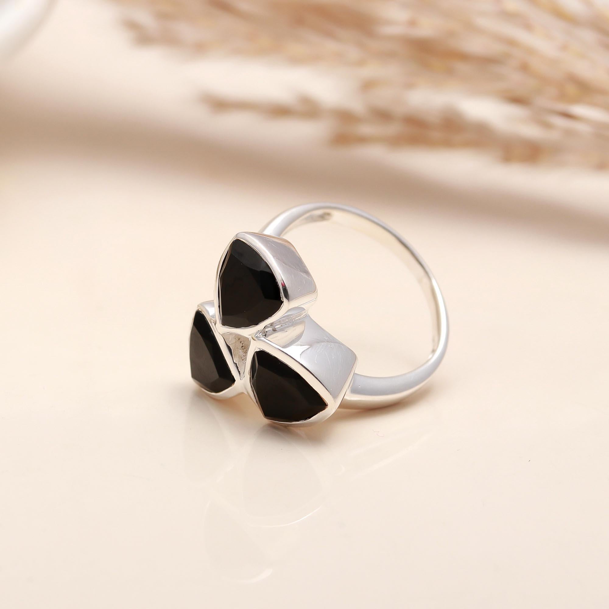 925 Silver Triple Black Onyx Ring