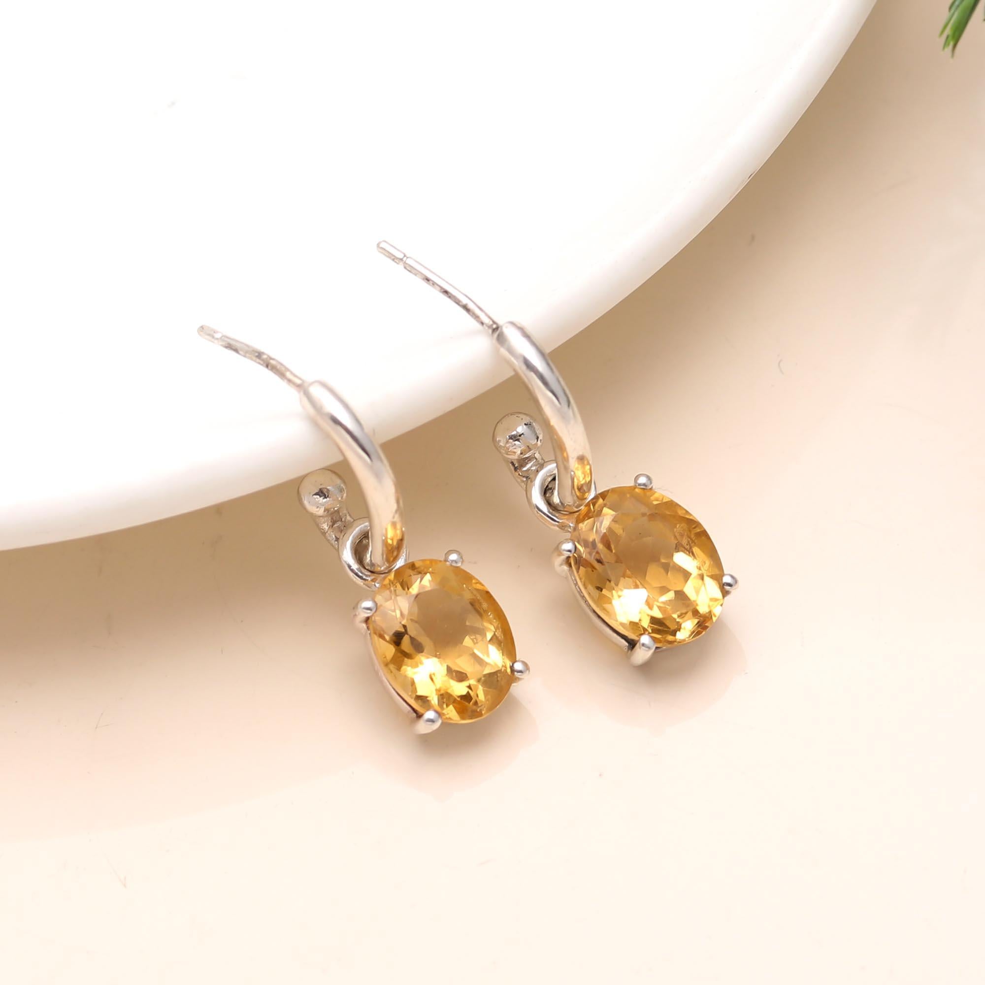 925 Silver Citrine Drop Earrings