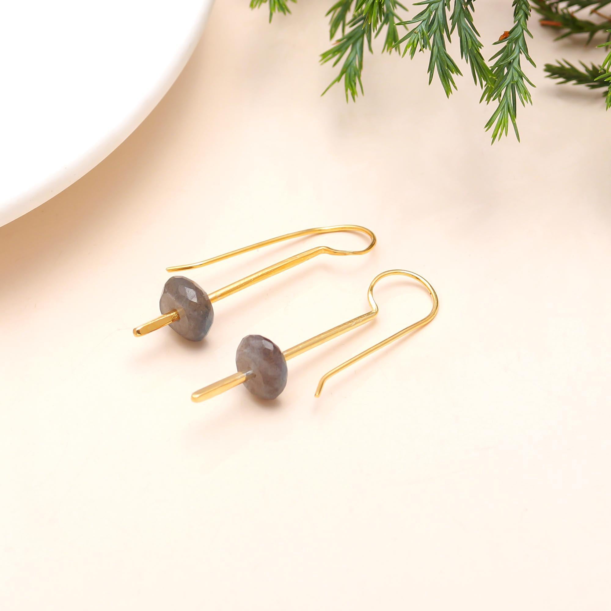 The Lunar Silhouette: Labradorite & Gold Bar Earrings