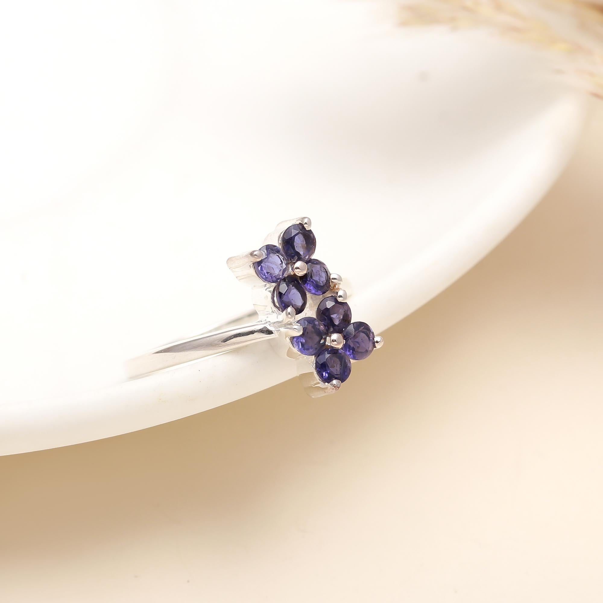 925 Silver Iolite Cluster Ring