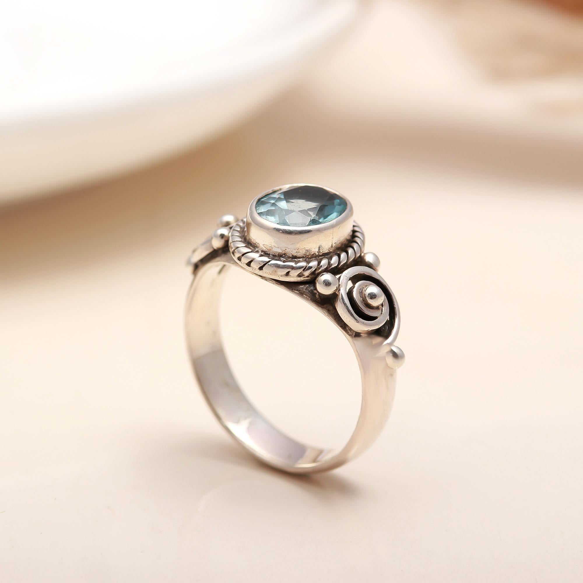 925 Silver Blue Topaz Ring