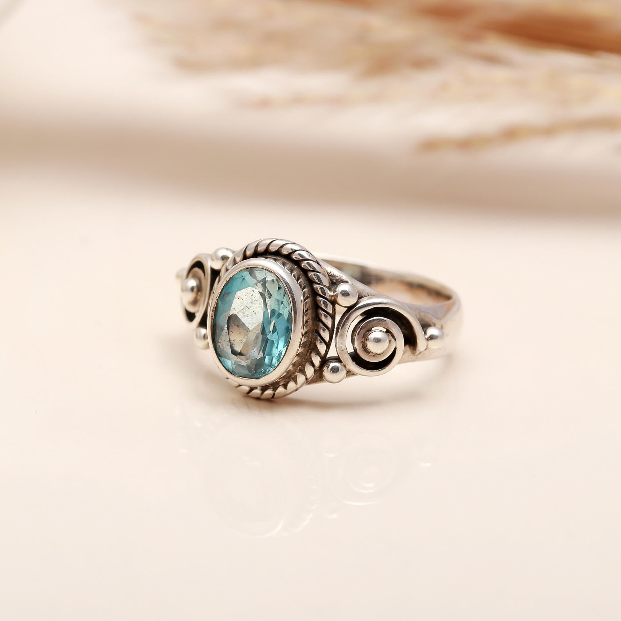 925 Silver Blue Topaz Ring