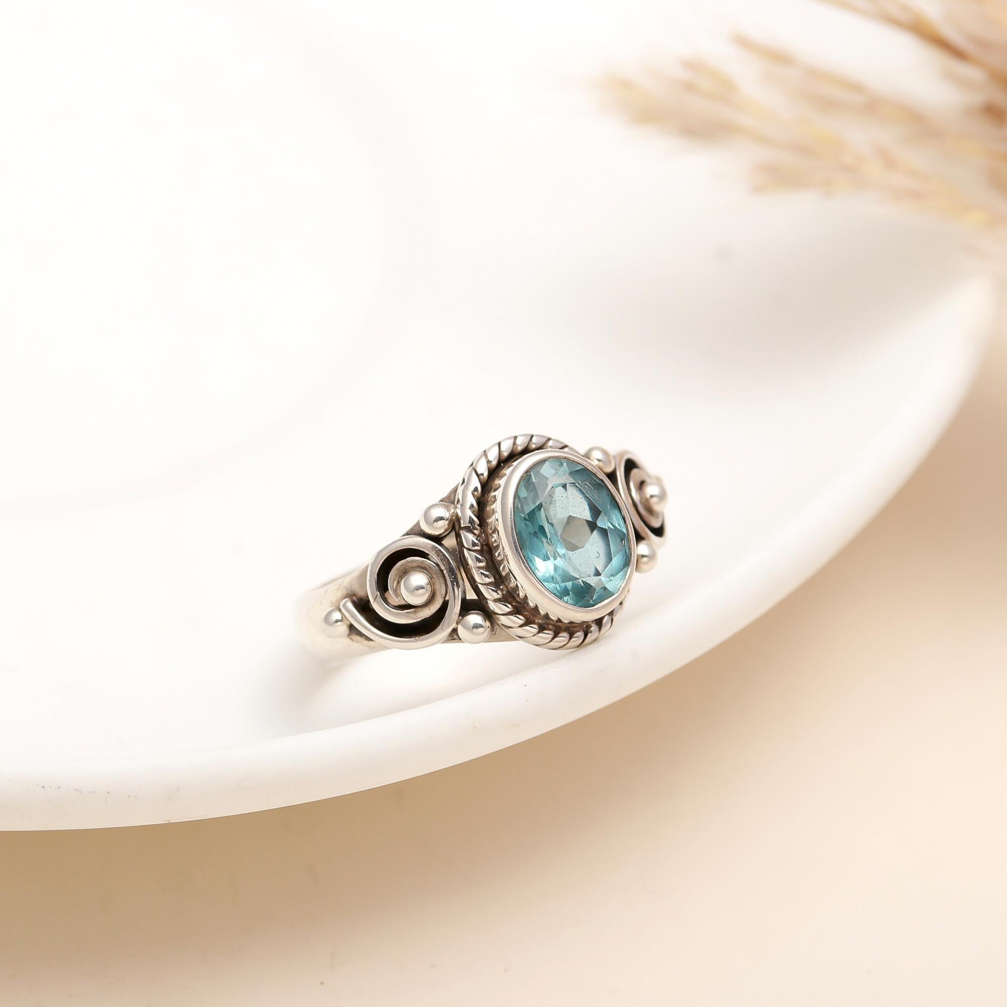 925 Silver Blue Topaz Ring