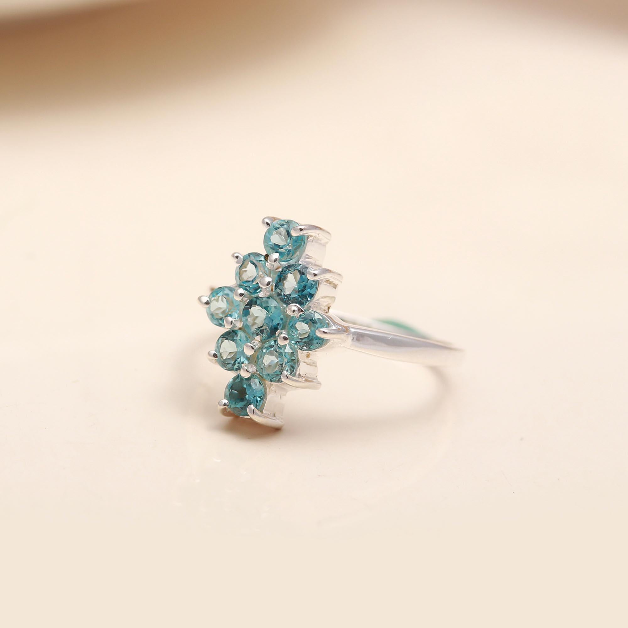 925 Silver Blue Topaz Cluster Ring