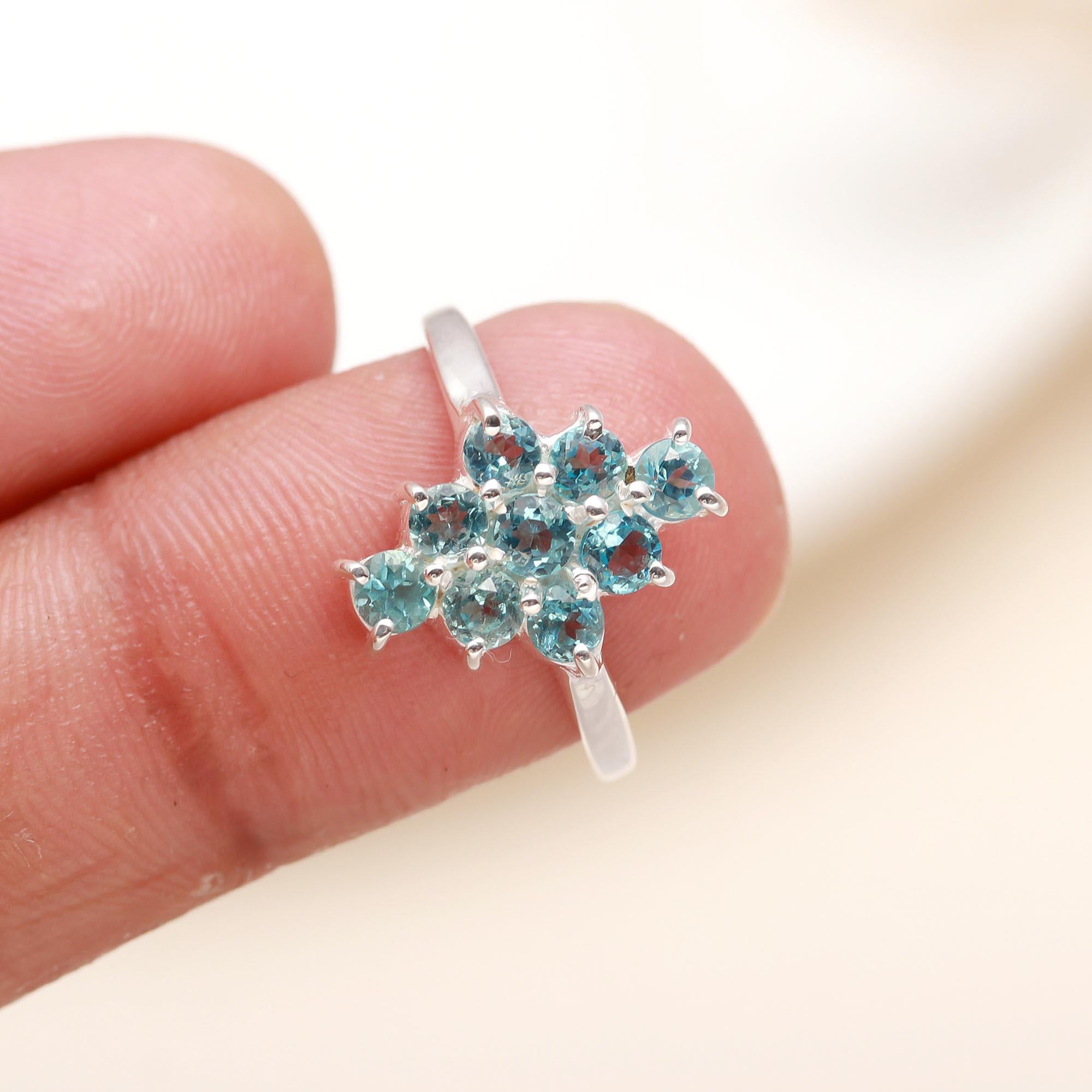 925 Silver Blue Topaz Cluster Ring