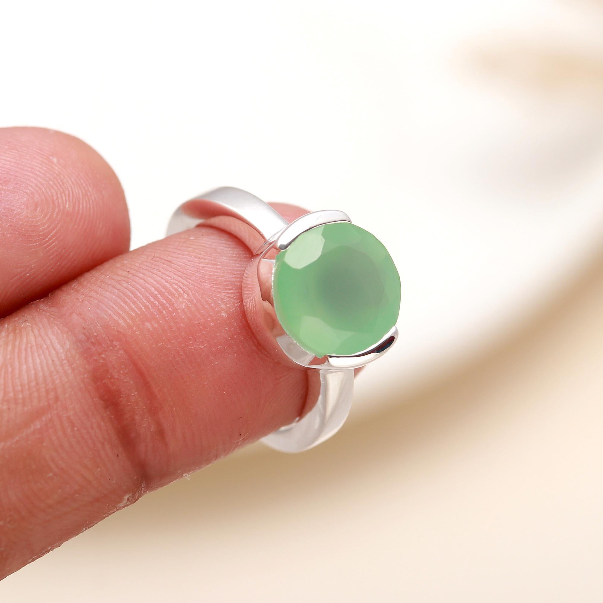 925 Silver Green Chalcedony Ring