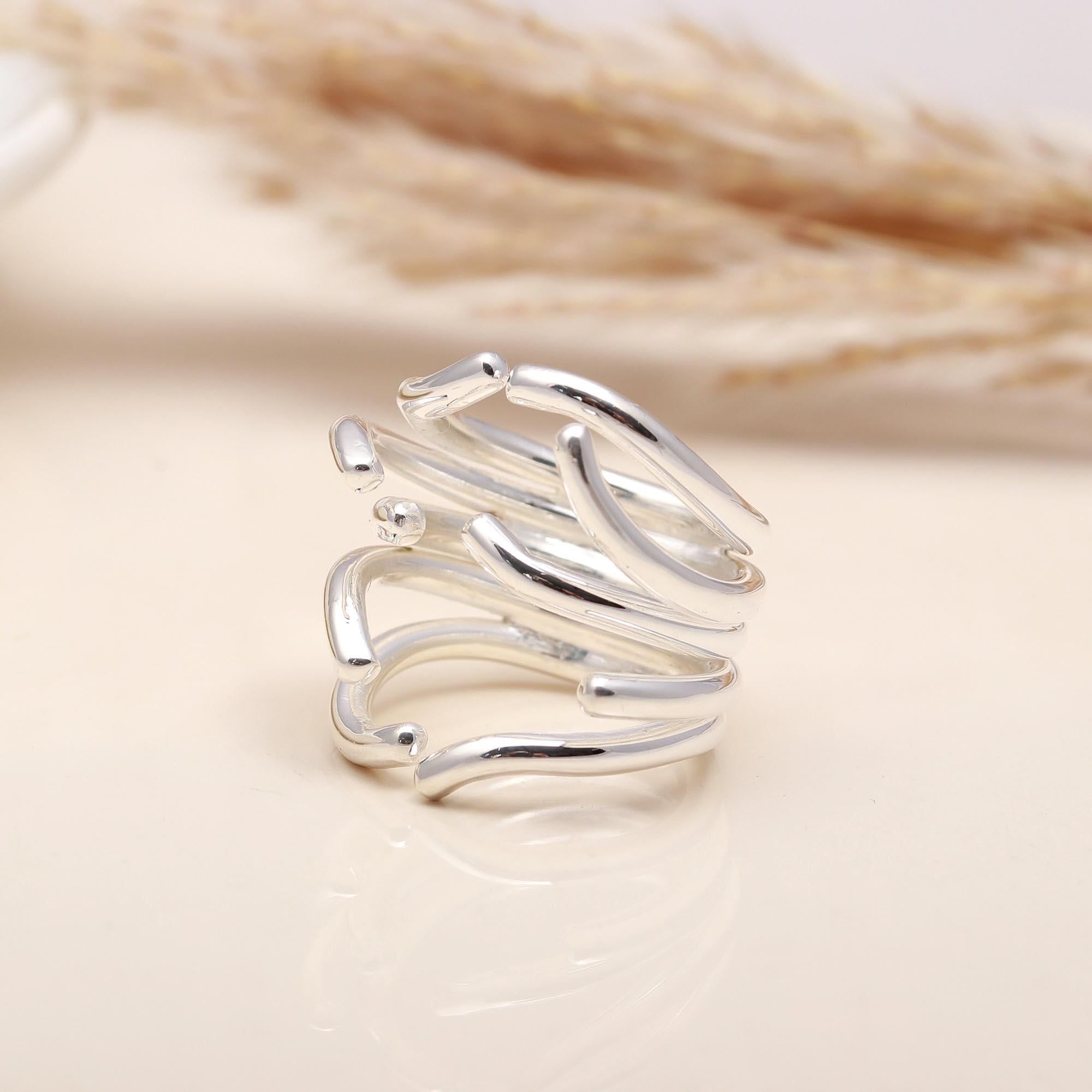 925 Silver Abstract Open Wire Ring