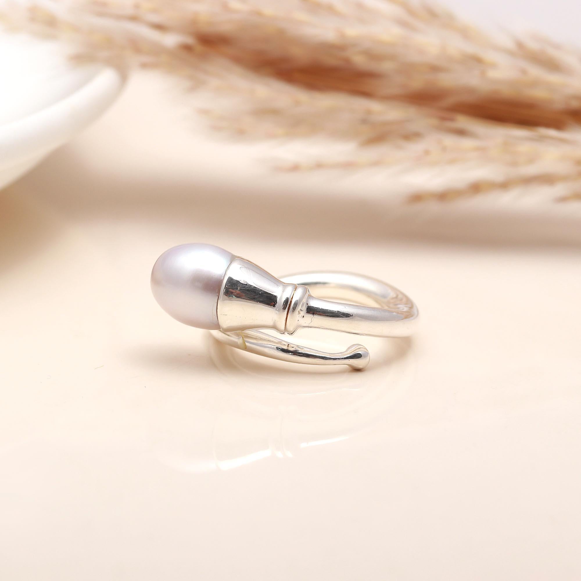 925 Silver White Pearl Open Ring