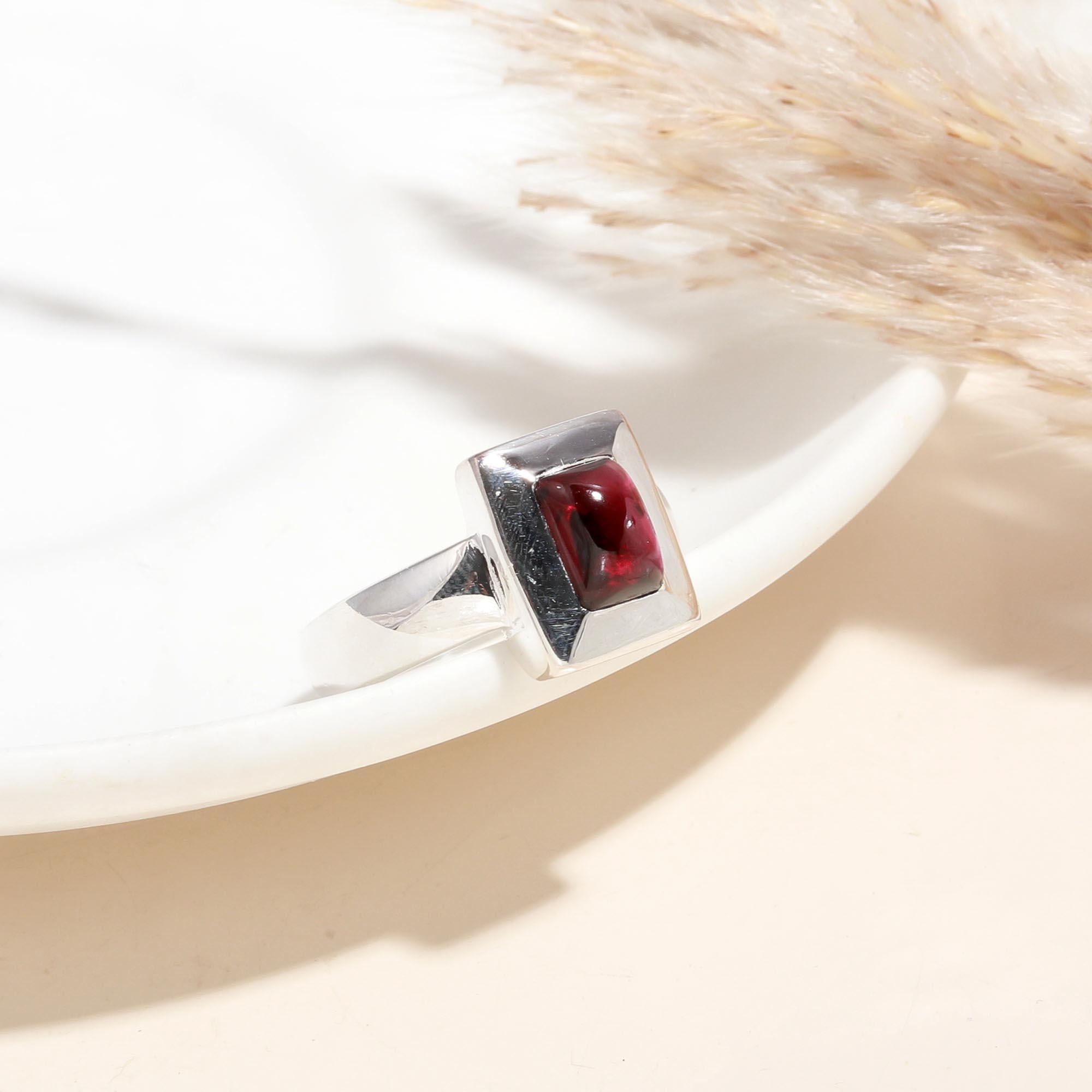 925 Silver Square Garnet Ring