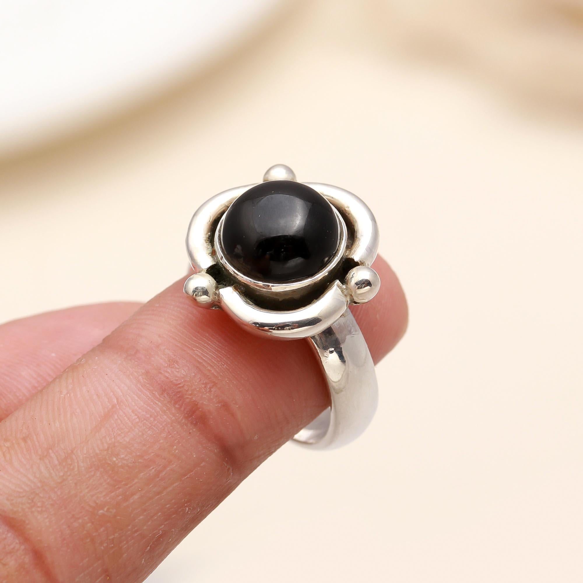 925 Silver Round Black Onyx Ring