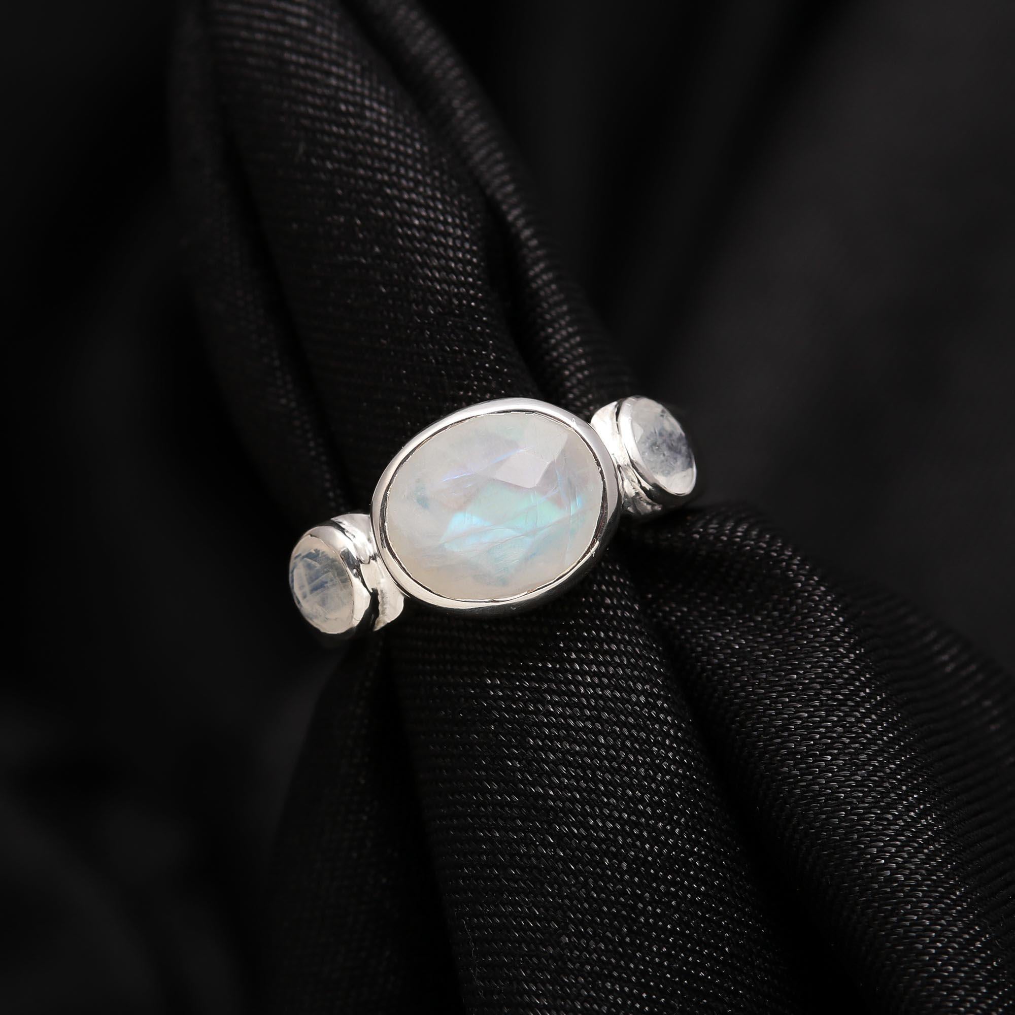 925 Silver Rainbow Moonstone Ring