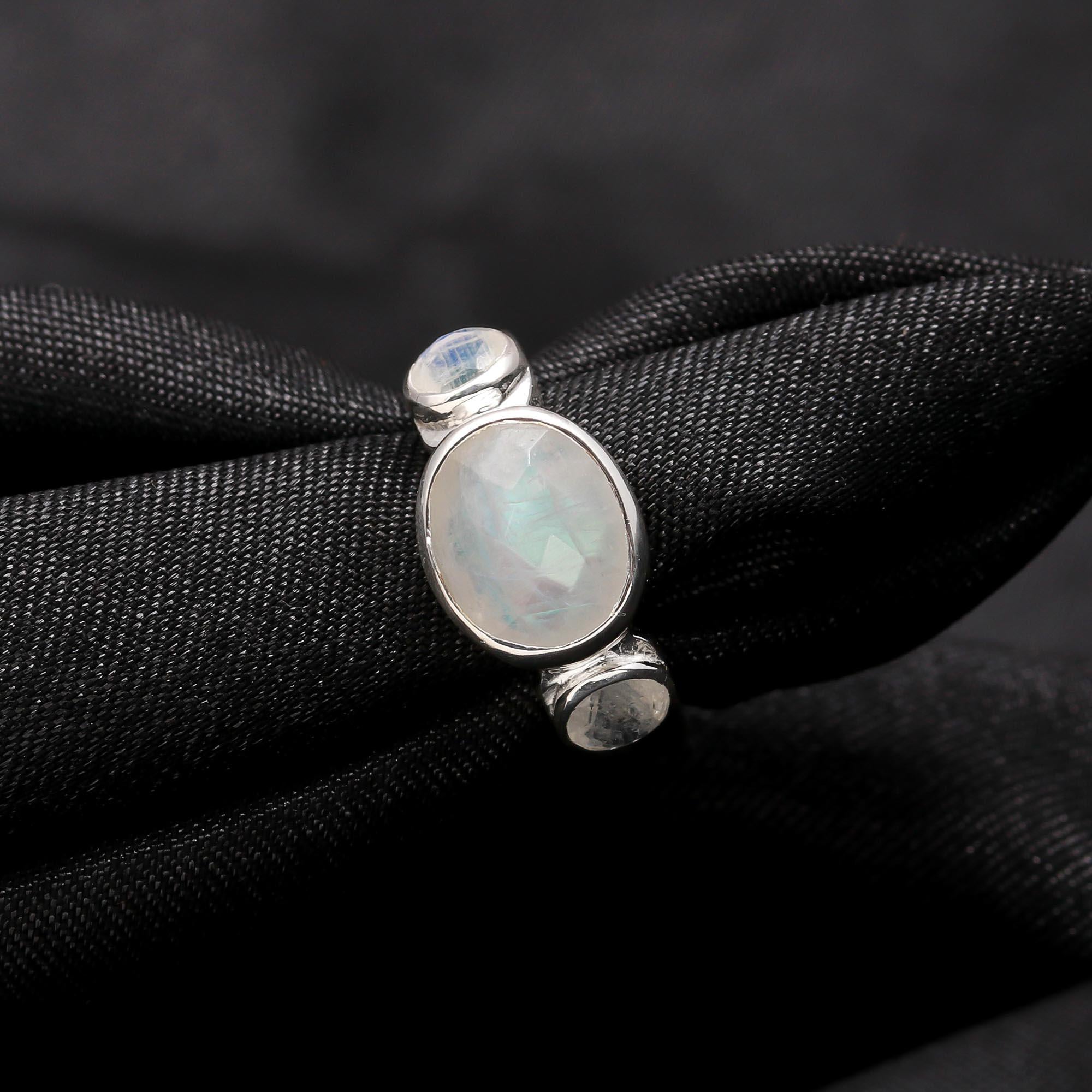 925 Silver Rainbow Moonstone Ring
