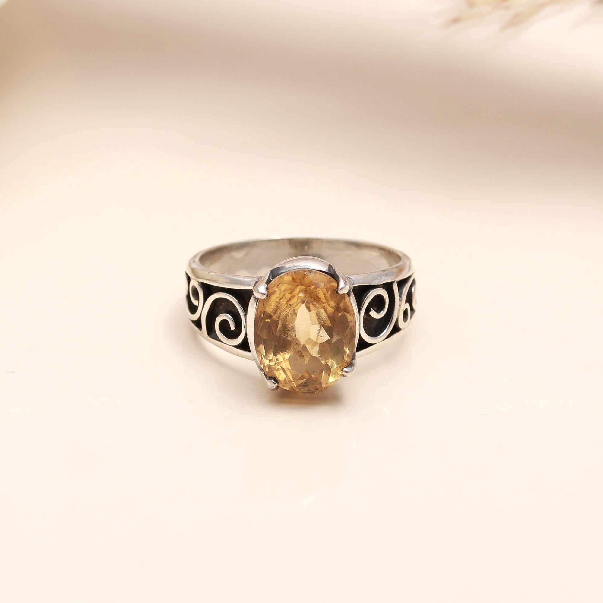 The Golden Scroll: Citrine & Silver Vintage Ring