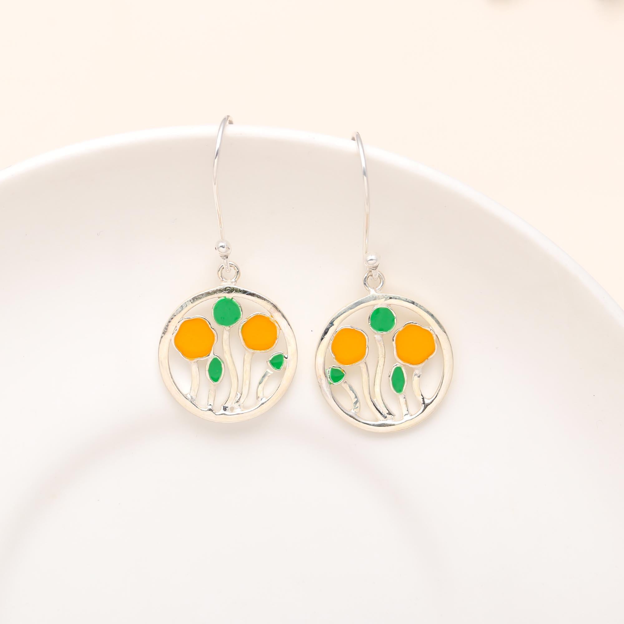 The Spring Meadow: Yellow Tulip Enamel & Silver Drop Earrings