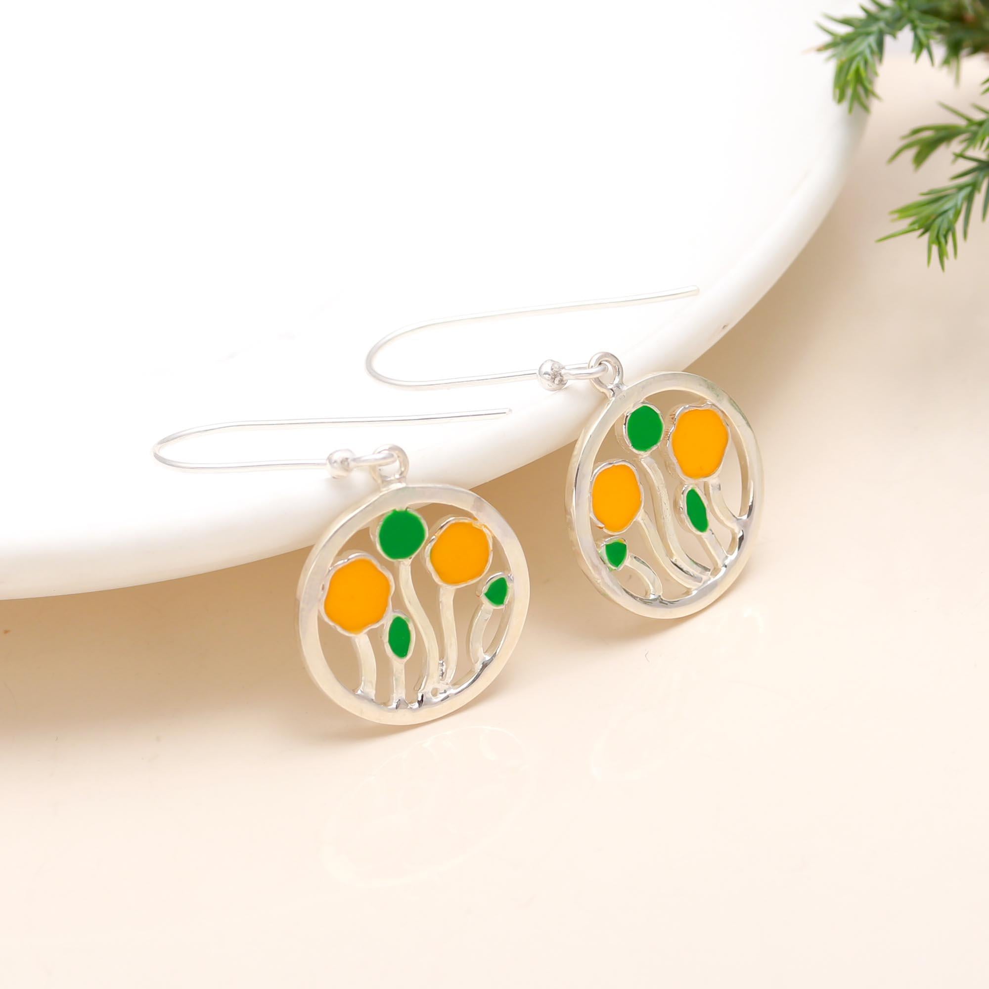 The Spring Meadow: Yellow Tulip Enamel & Silver Drop Earrings