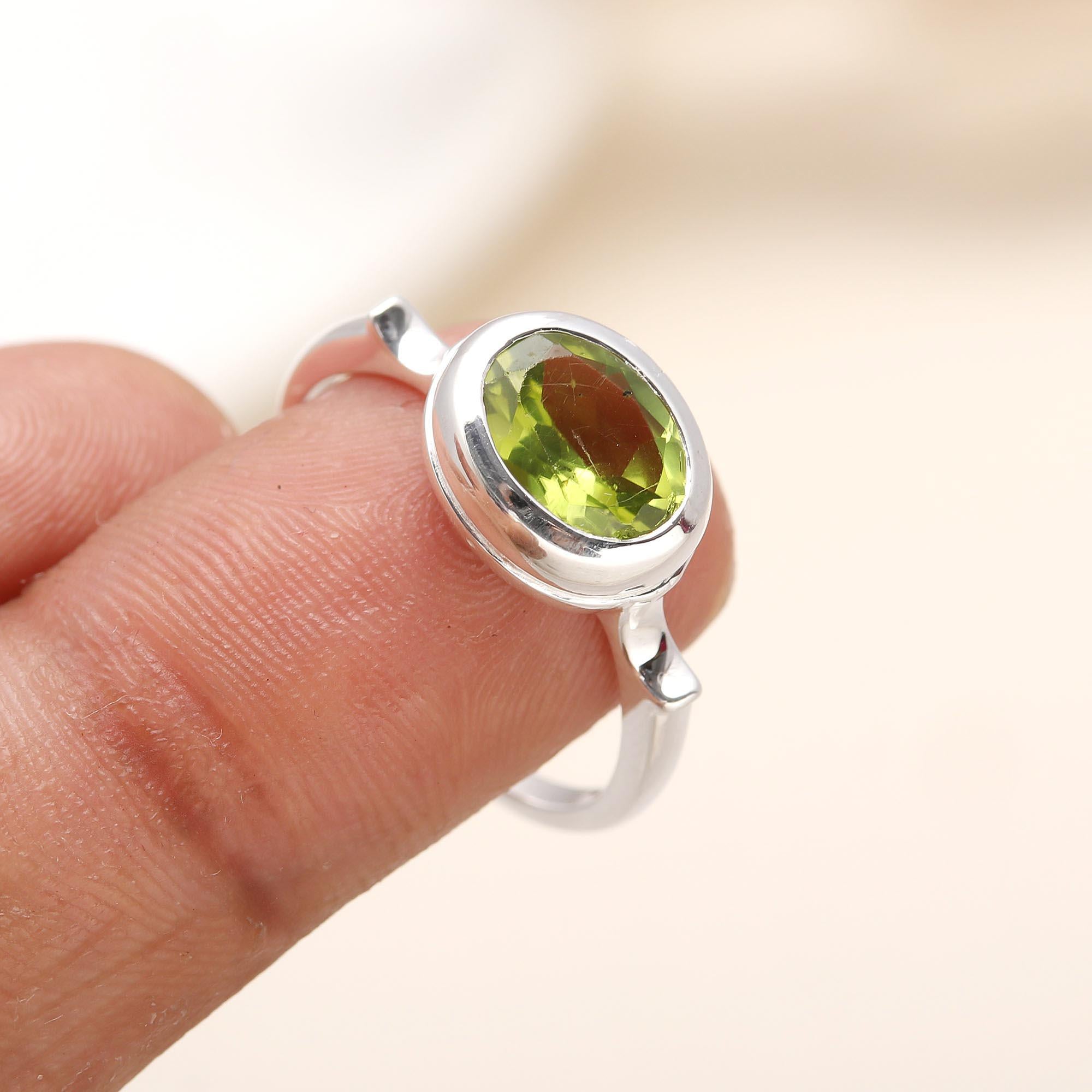 925 Silver Peridot Solitaire Ring