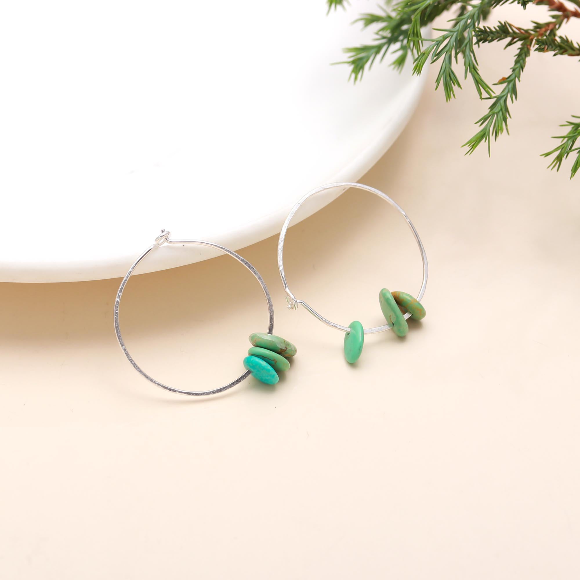 925 Silver Turquoise Nugget Beads Hoop Earrings