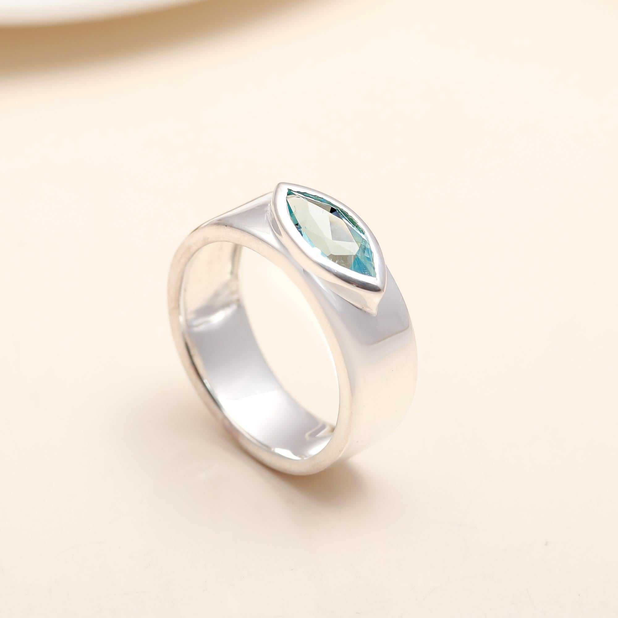 925 Silver Blue Topaz Band Ring