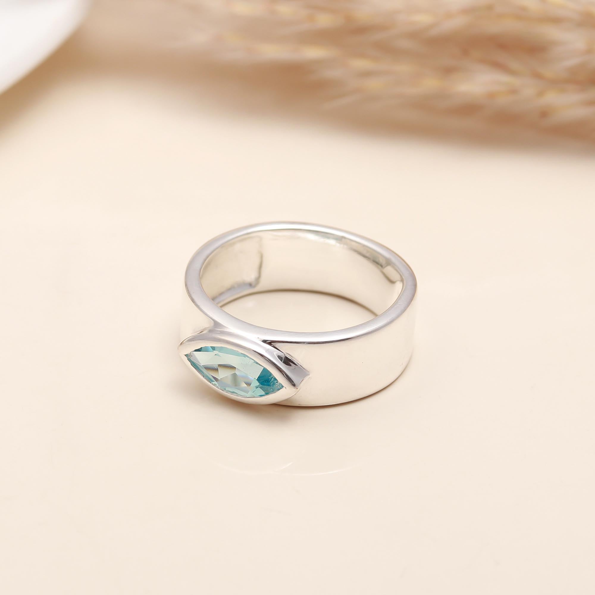 925 Silver Blue Topaz Band Ring