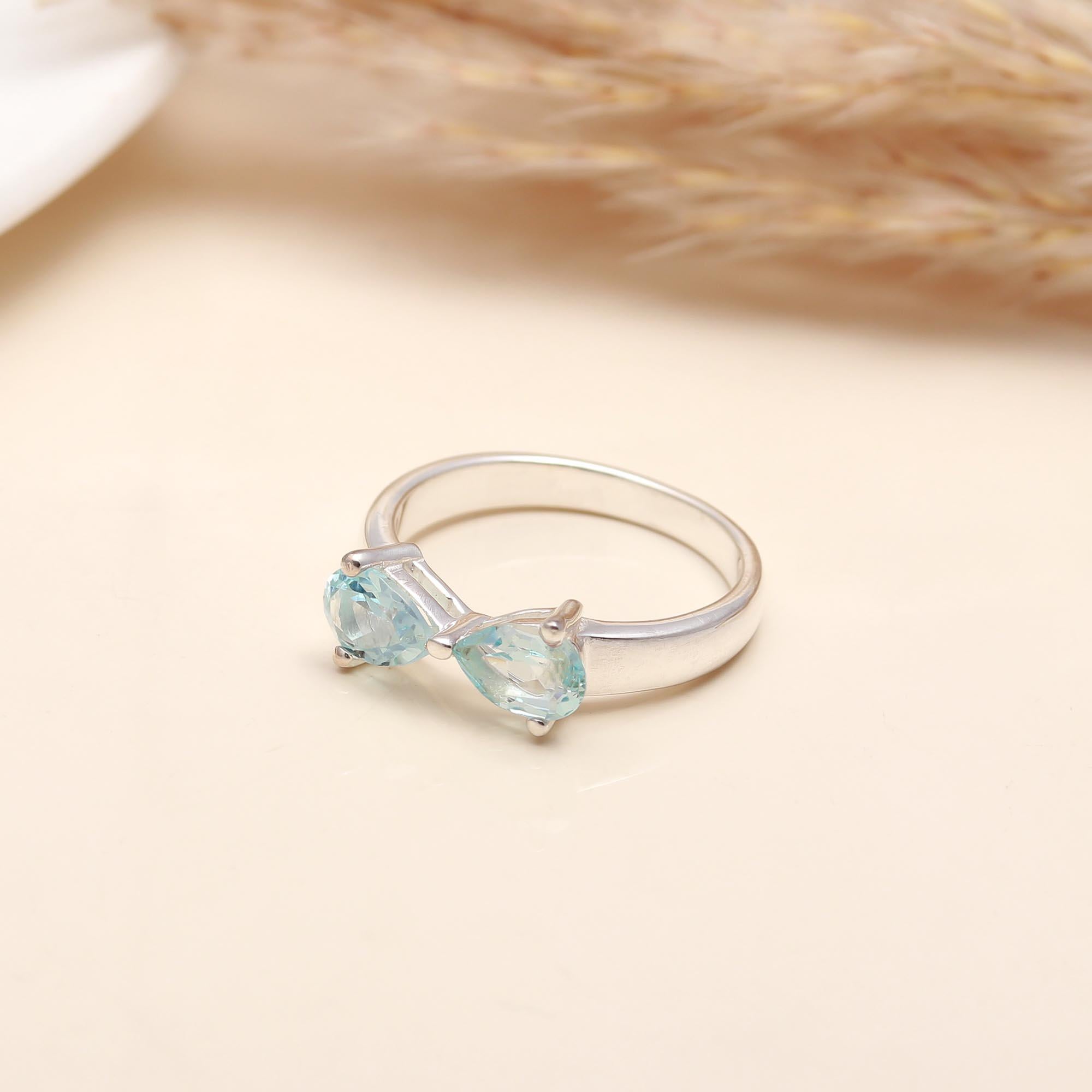 925 Silver Aquamarine Toi et Moi Ring