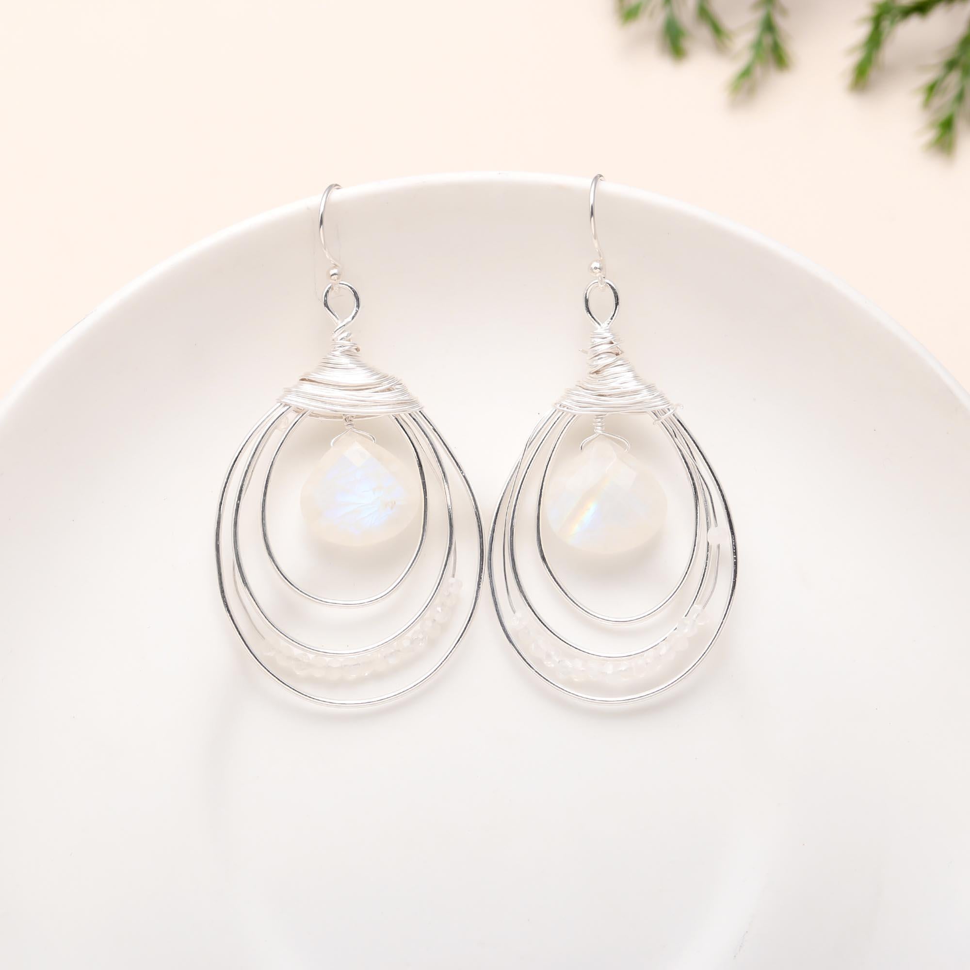 925 Silver Moonstone Dangle Earrings
