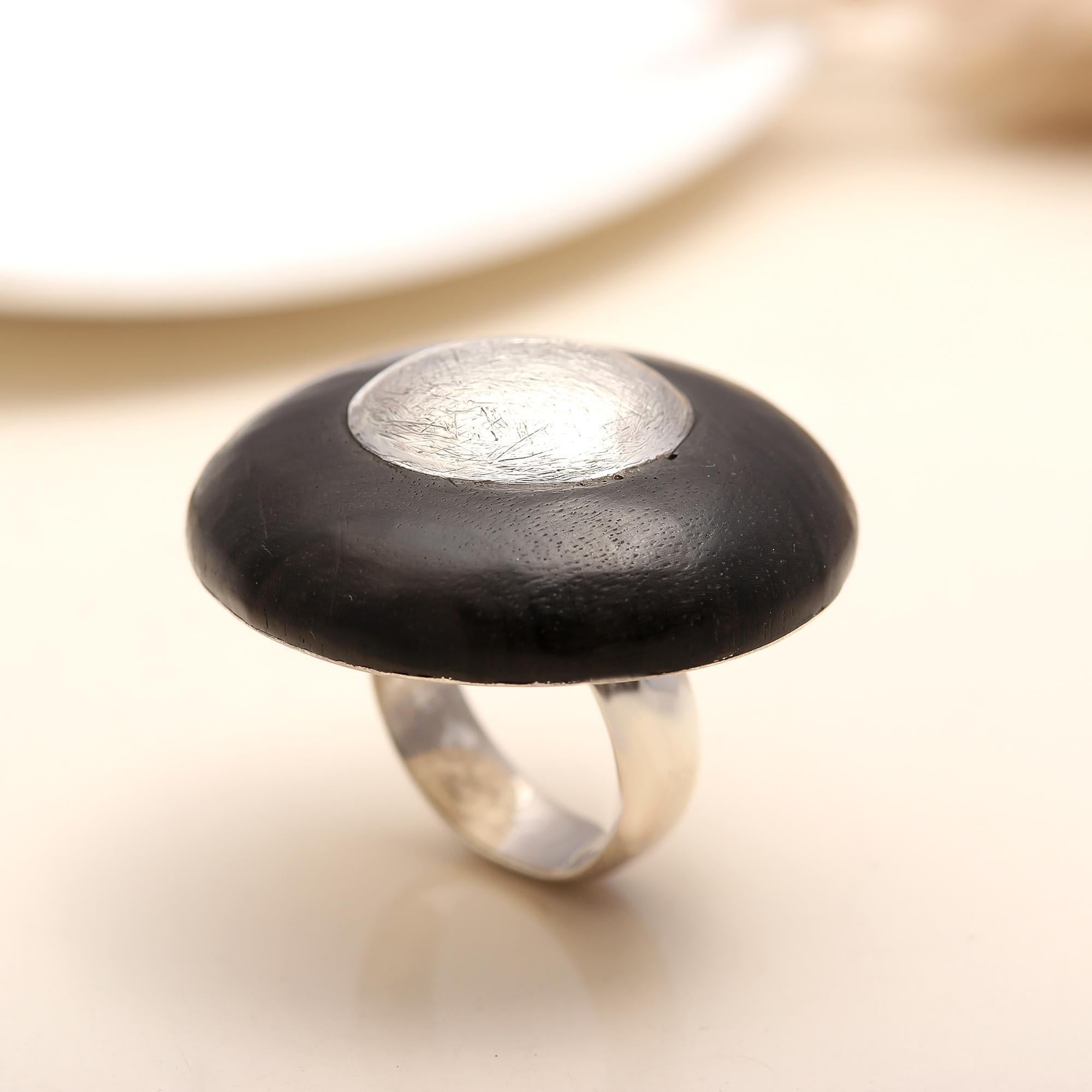 Modern unisex black and silver statement ring