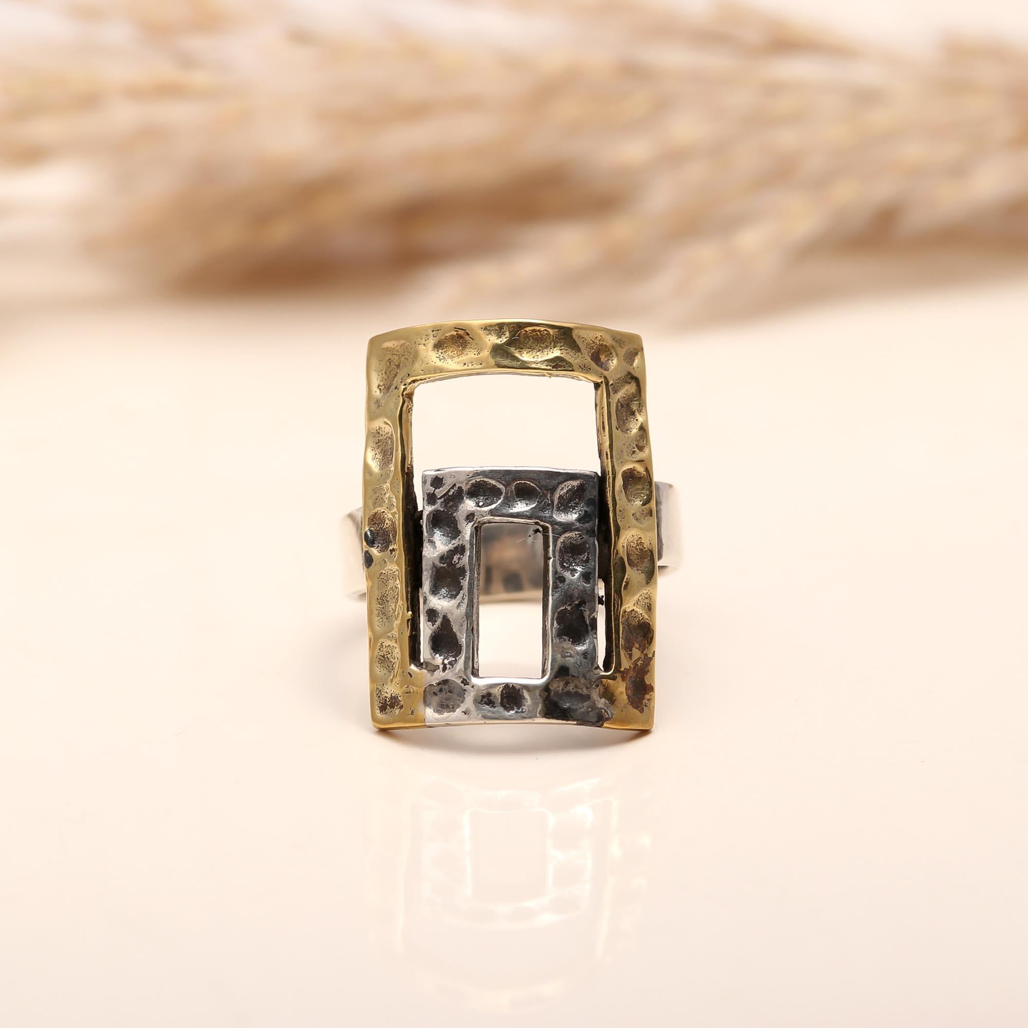 Bold unisex dual-tone sterling silver statement ring