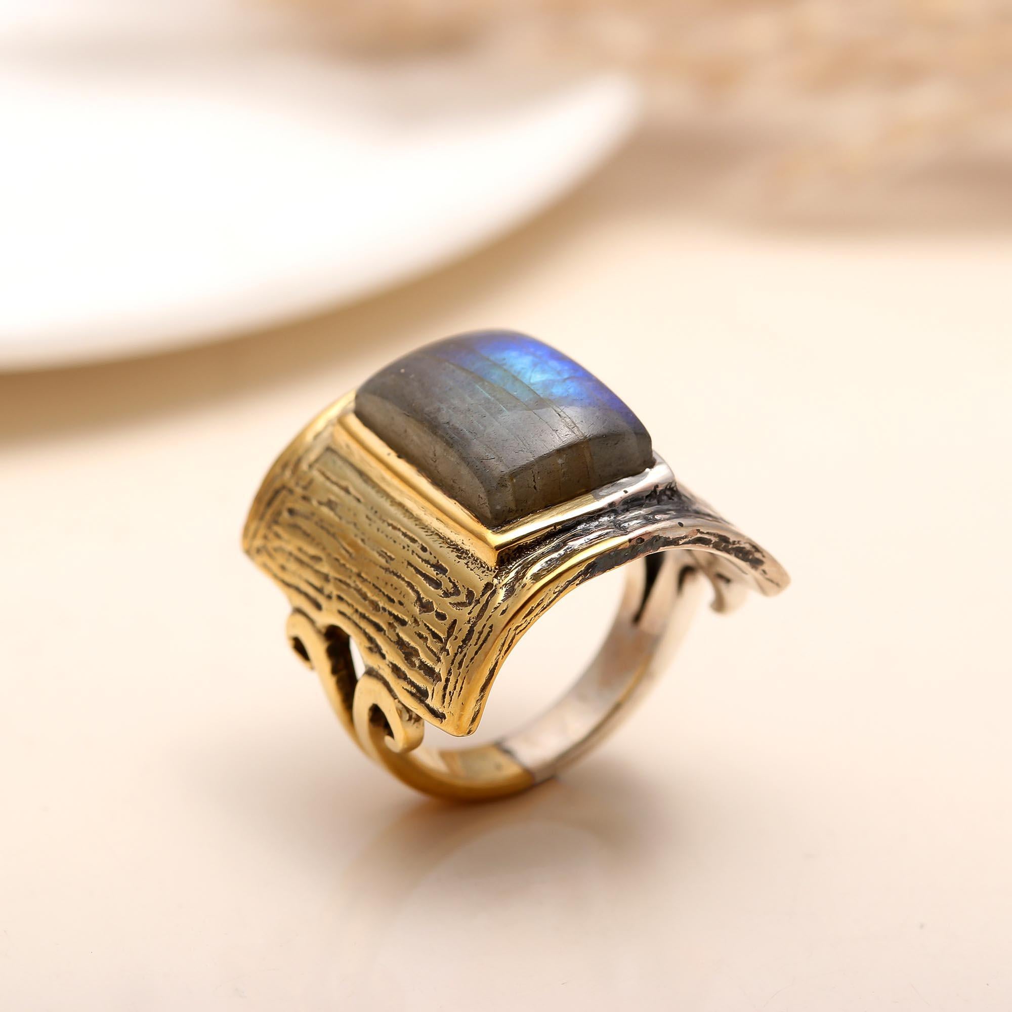 925 Silver Bold Labradorite Statement Ring close-up