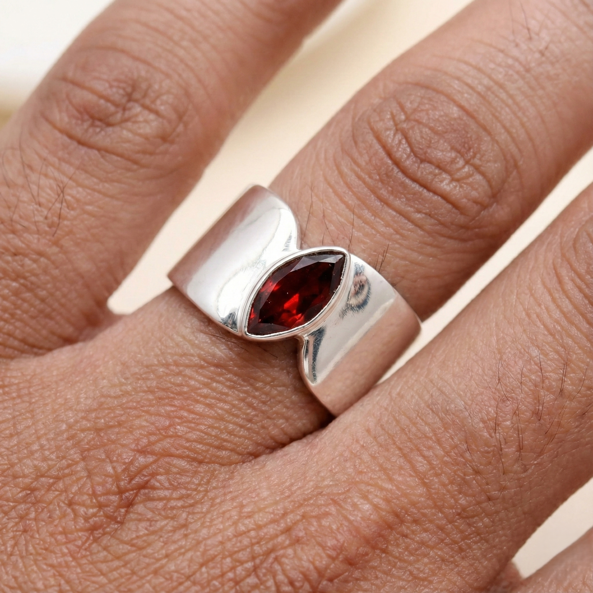 925 Silver Marquise Garnet Band Ring