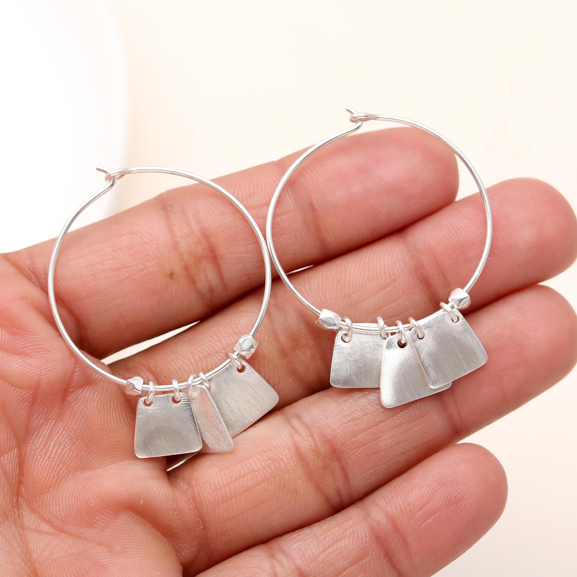 The Silver Tag: Geometric Fringe Hoop Earrings