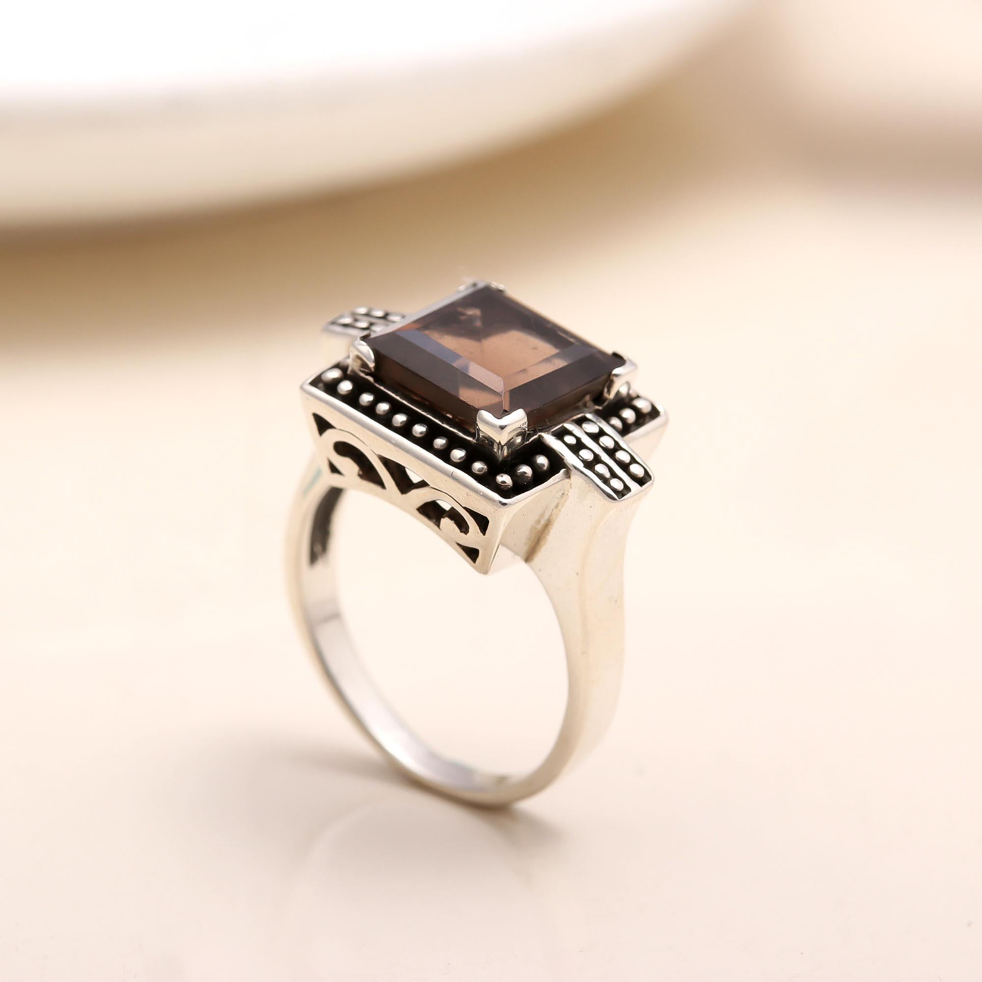 Handmade vintage-style garnet ring with dot detailing