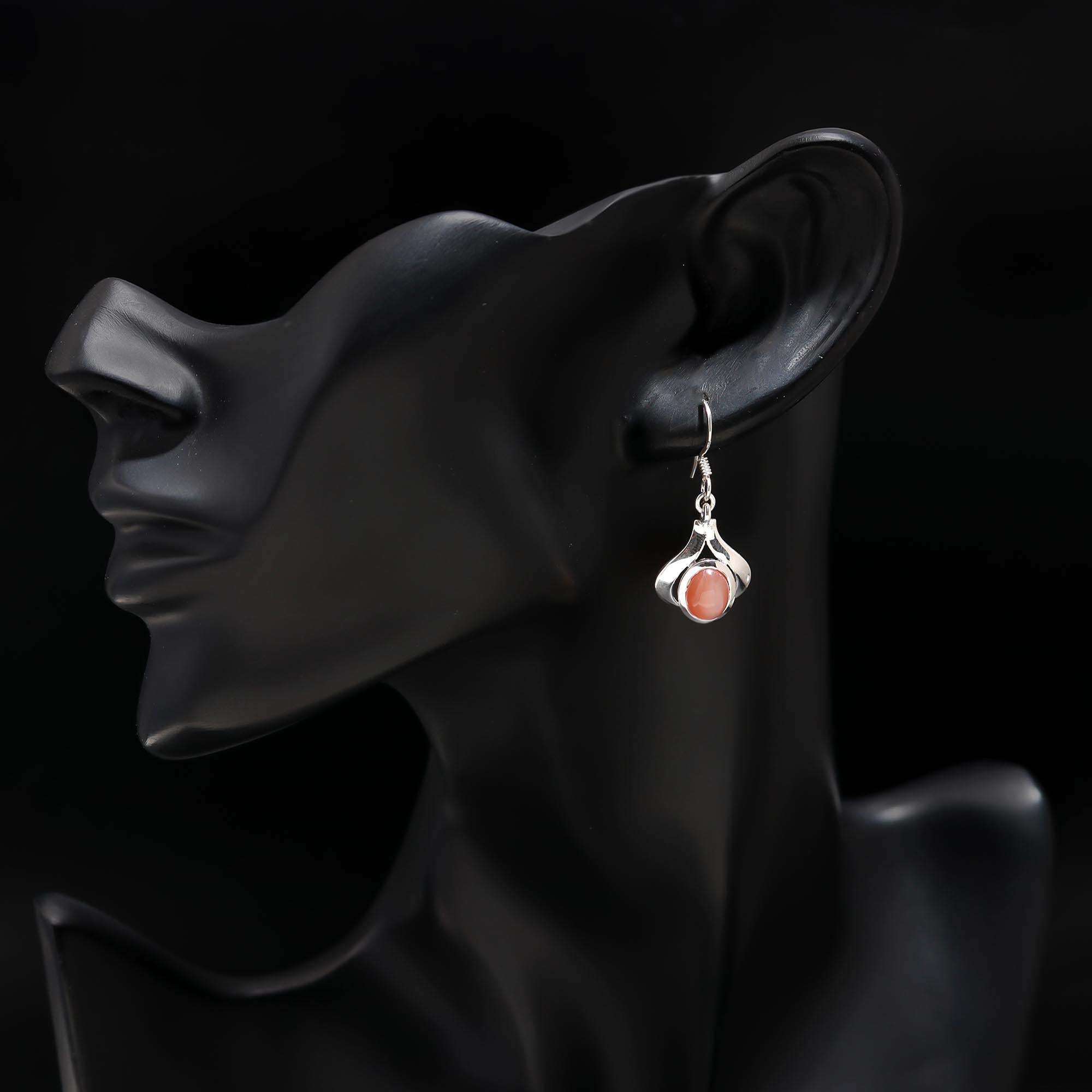 925 Silver Pink Cat Eye Dangle Earrings