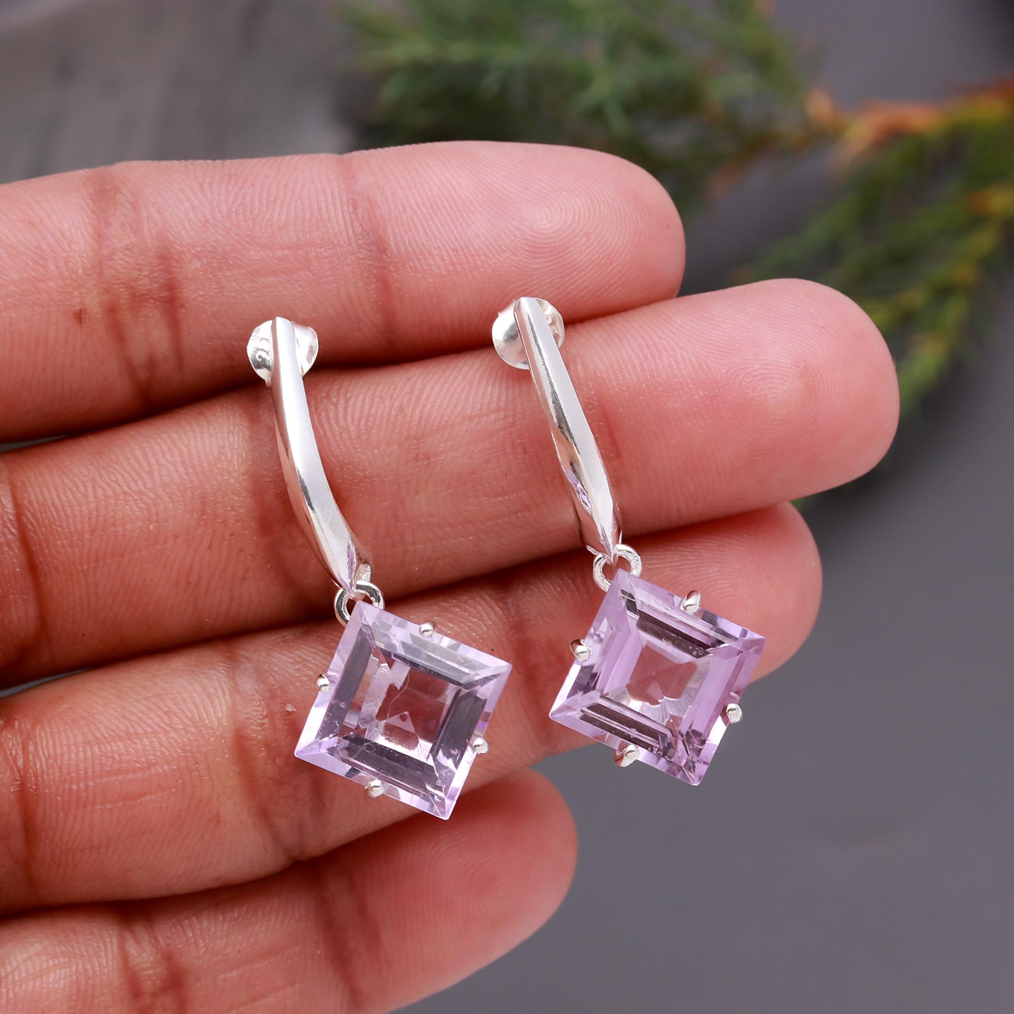 925 Silver Amethyst Drop Earrings