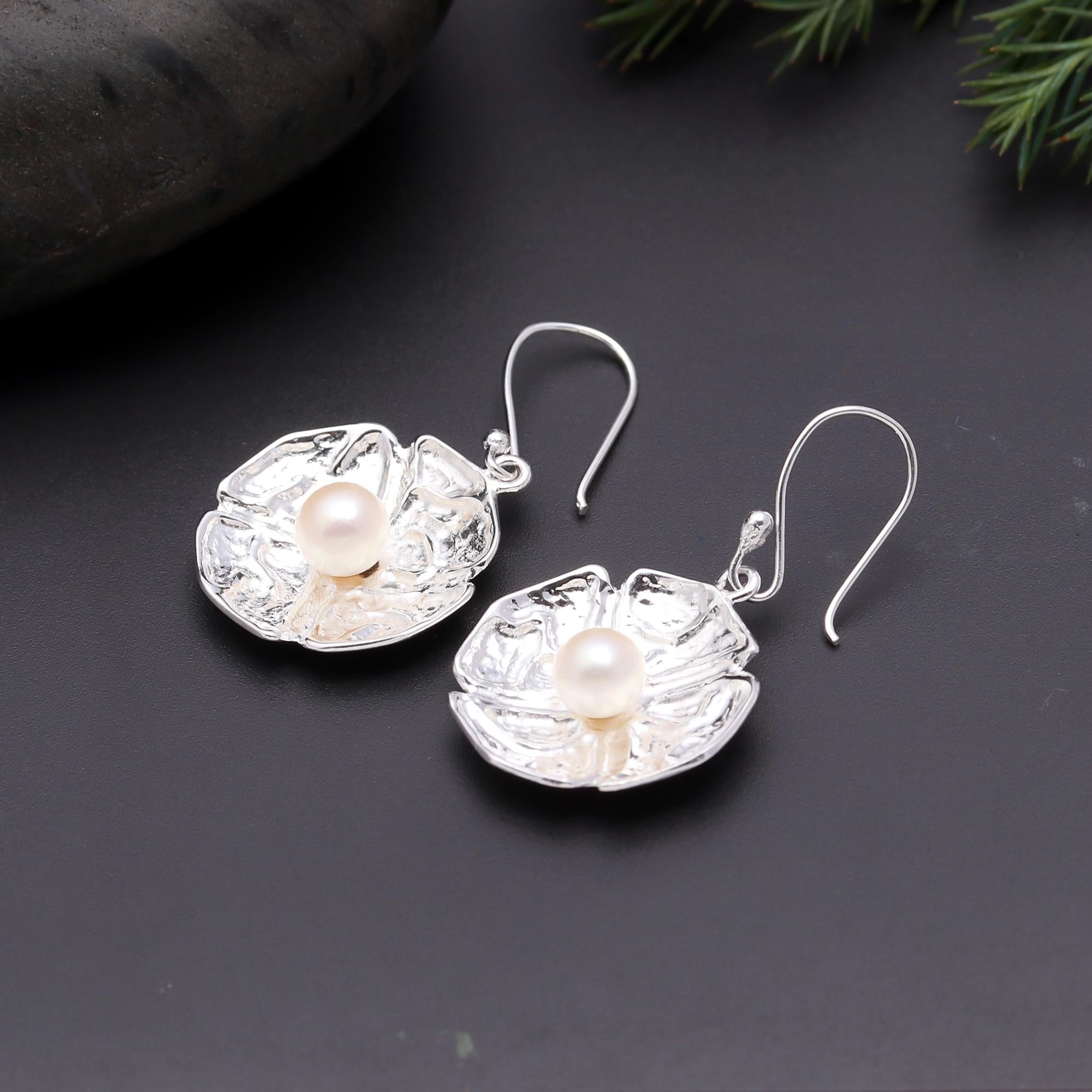 925 Silver Freshwater Pearl Dangle Earrings
