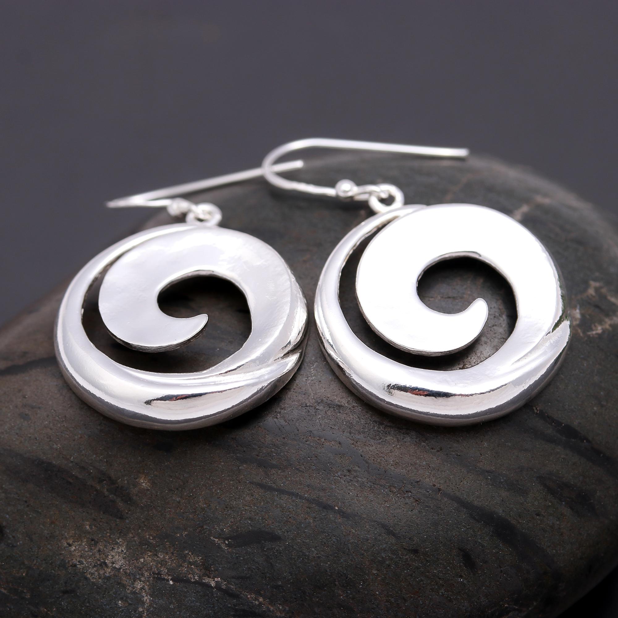 925 Silver Round Spiral Dangle Earrings
