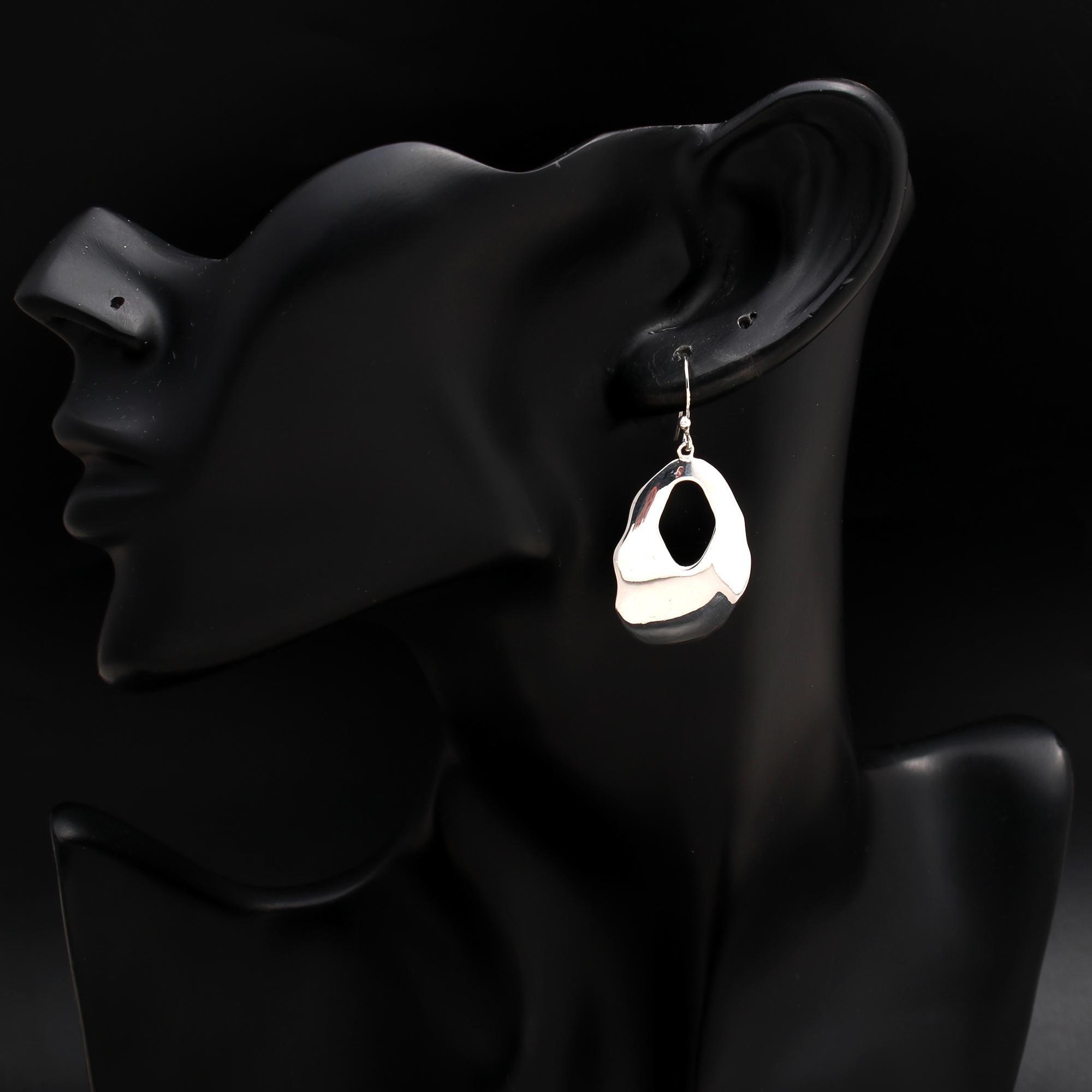 925 Silver Textured Hollow Drop Dangle Earrings