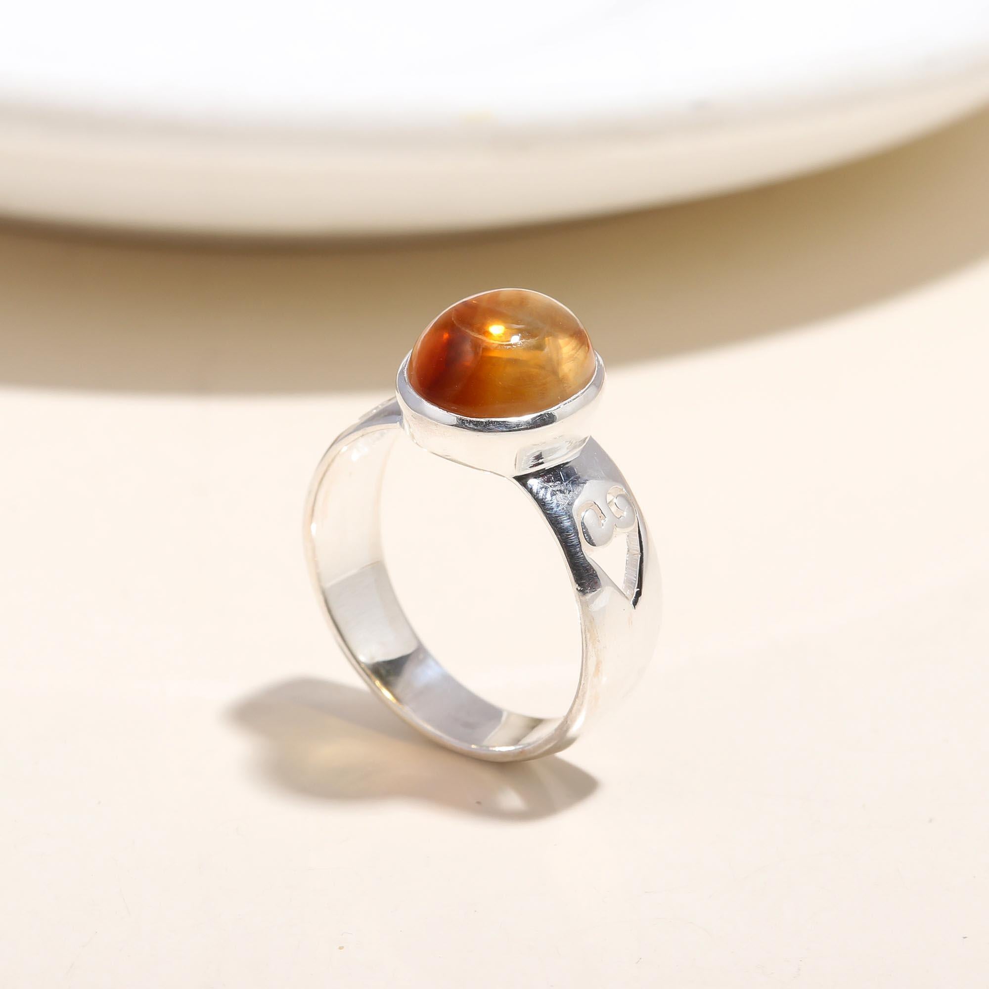 Round Amber Ring with Cutout Design