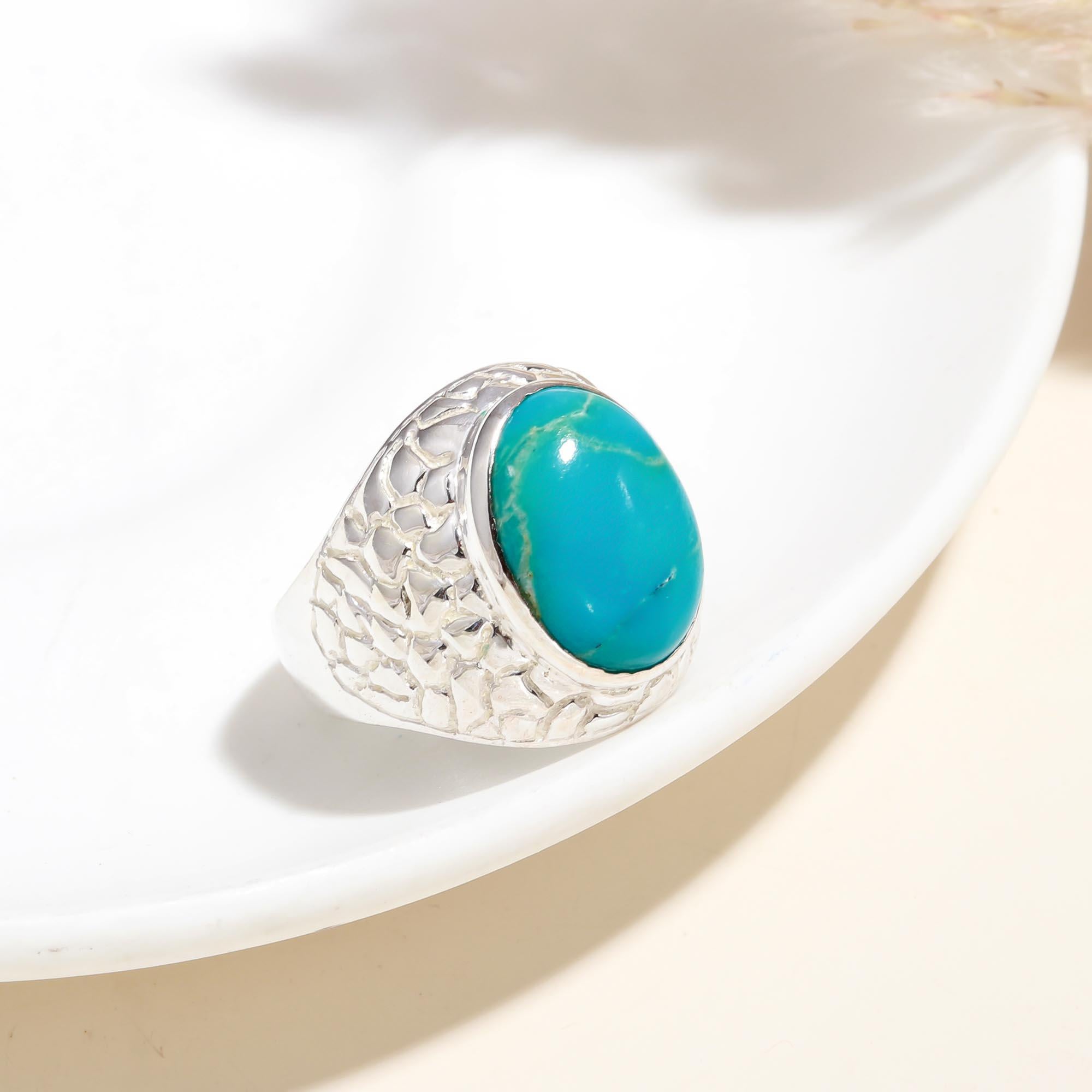 The Azure Terrain: Turquoise Textured Silver Ring