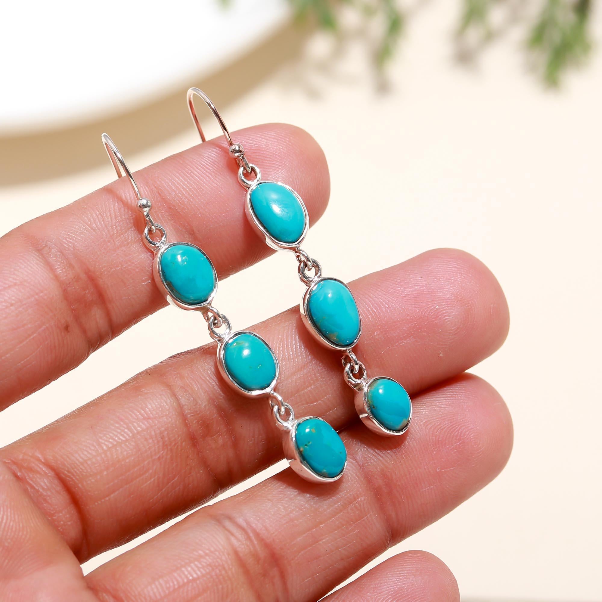 The Azure Cascade: Sterling Silver & Turquoise Drop Earrings