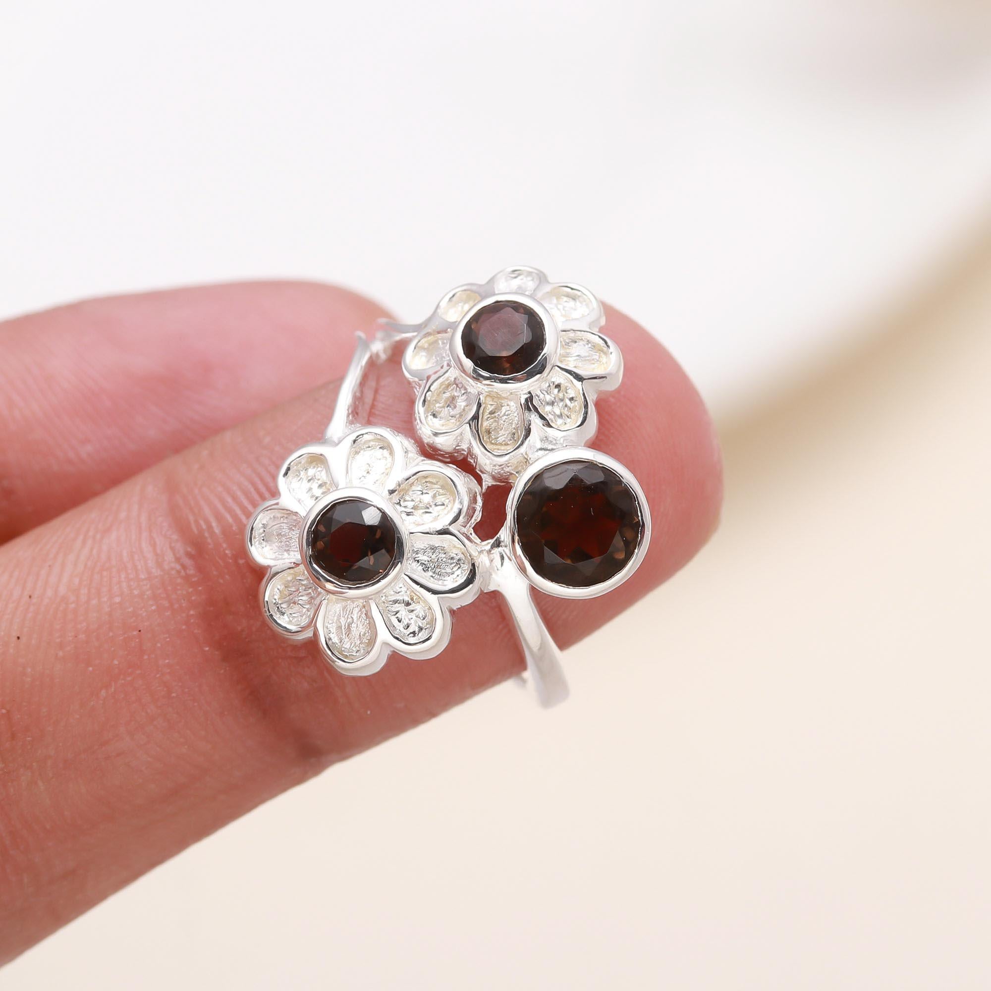 The Earthy Bloom: Smoky Quartz Flower Trio