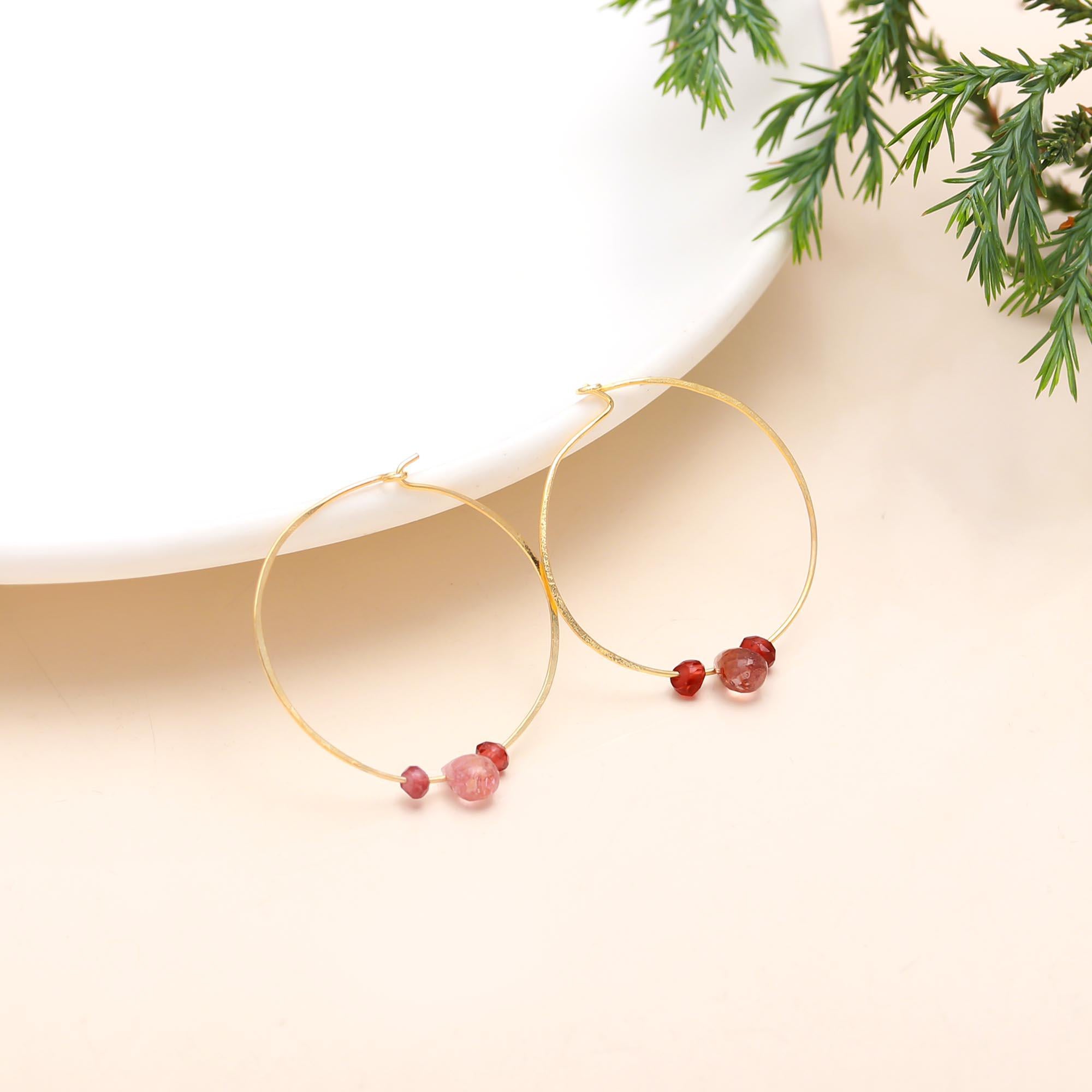 The Solar Halo: Garnet Gold Wire Hoops