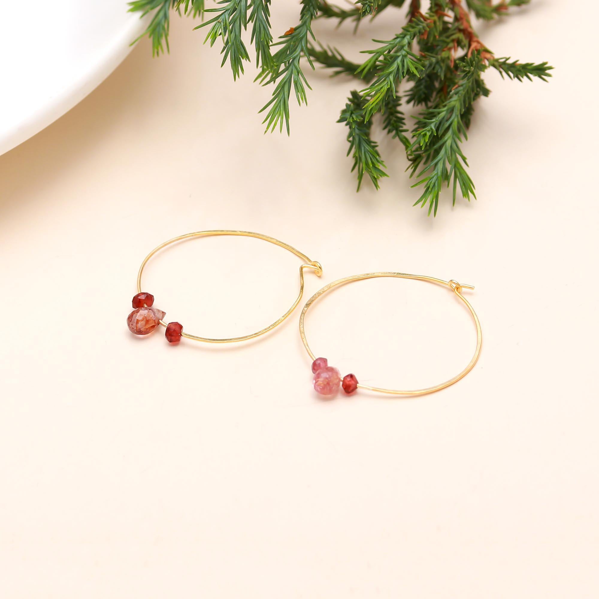 The Solar Halo: Garnet Gold Wire Hoops