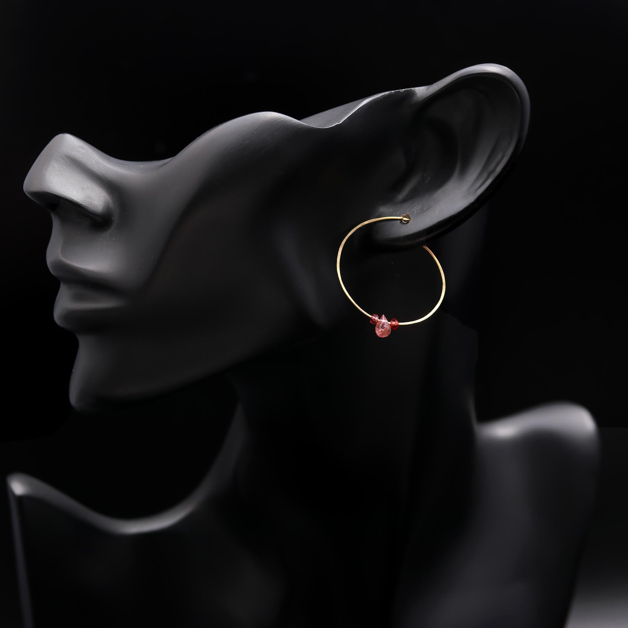 The Solar Halo: Garnet Gold Wire Hoops