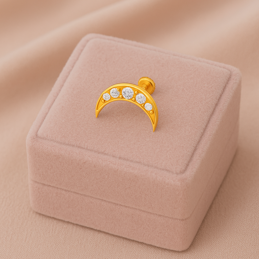 925 Sterling Silver Gold Plated Crescent Moon Nose Pin