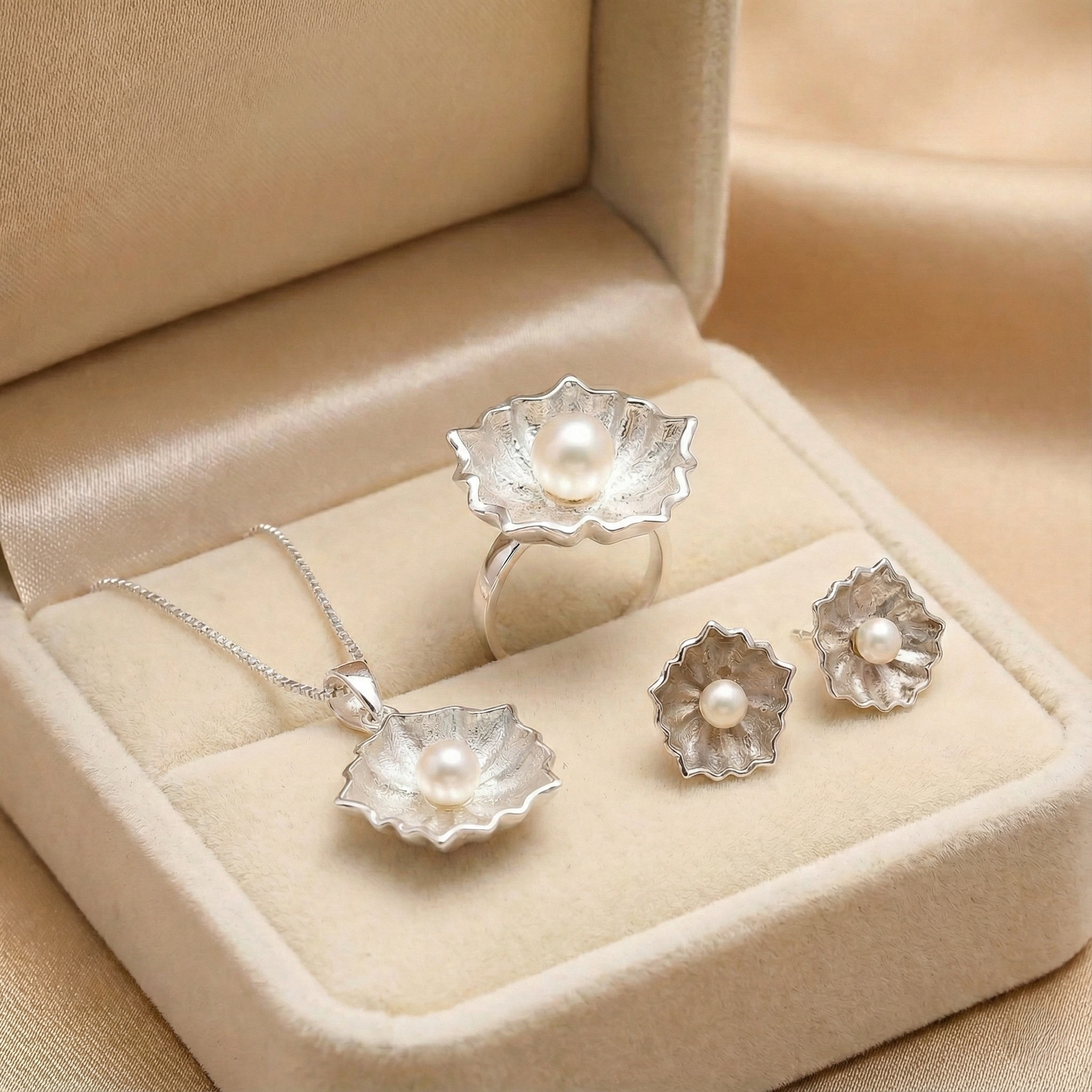 The Blooming Lotus: Organic Pearl Floral Jewelry Set