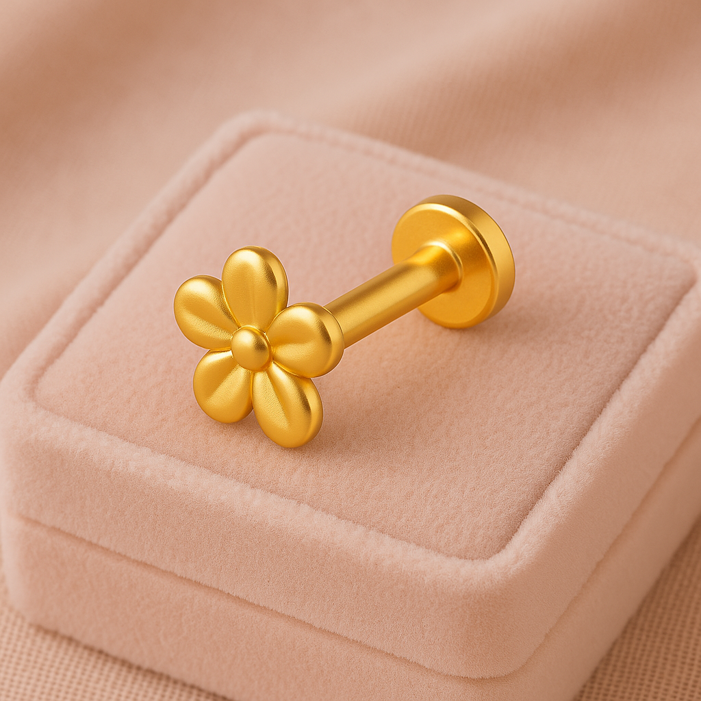 925 Sterling Silver Gold Plated Matte Flower Nose Pin